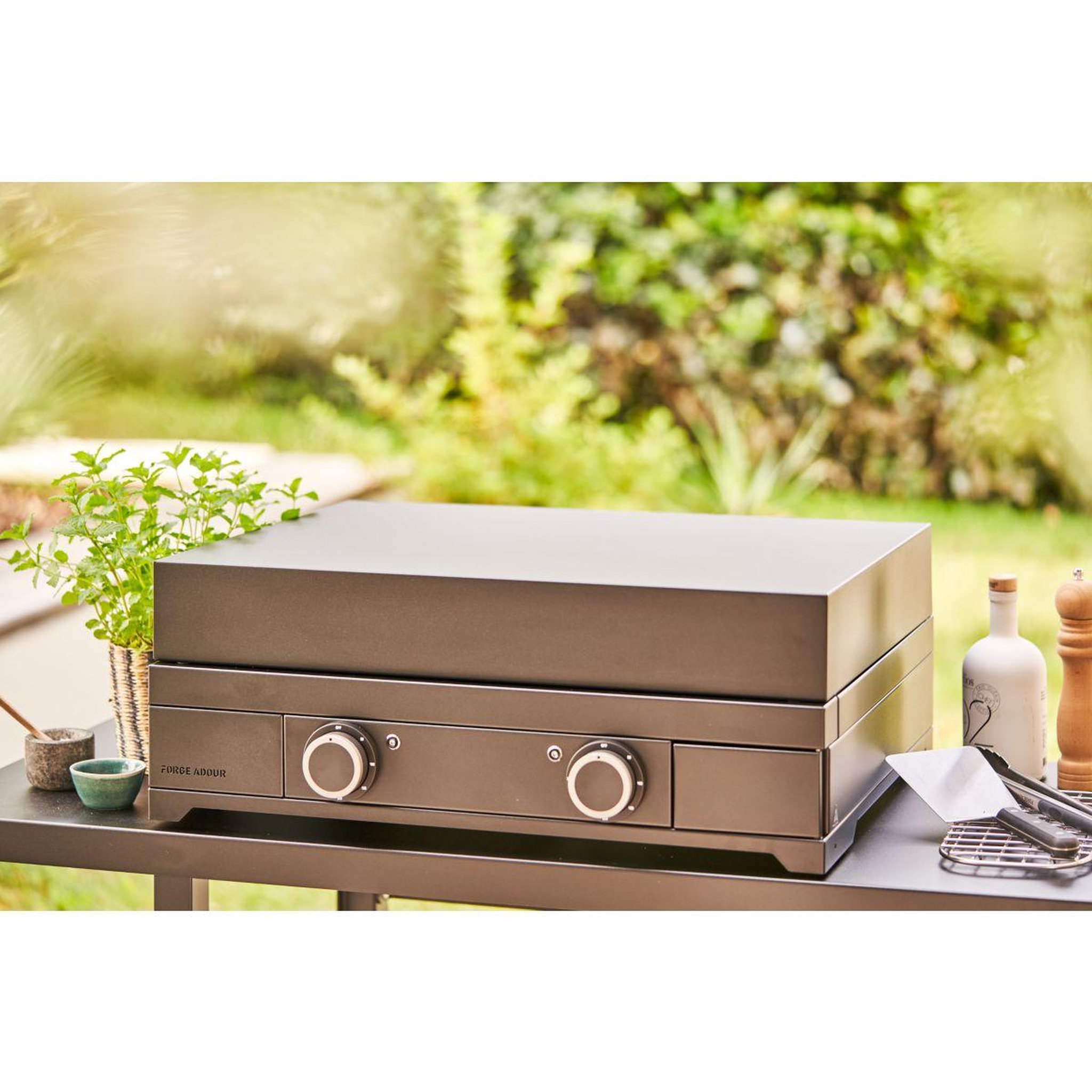 Voir la diapositive 2 : FORGE ADOUR Couvercle plancha modern 60 charnieres
