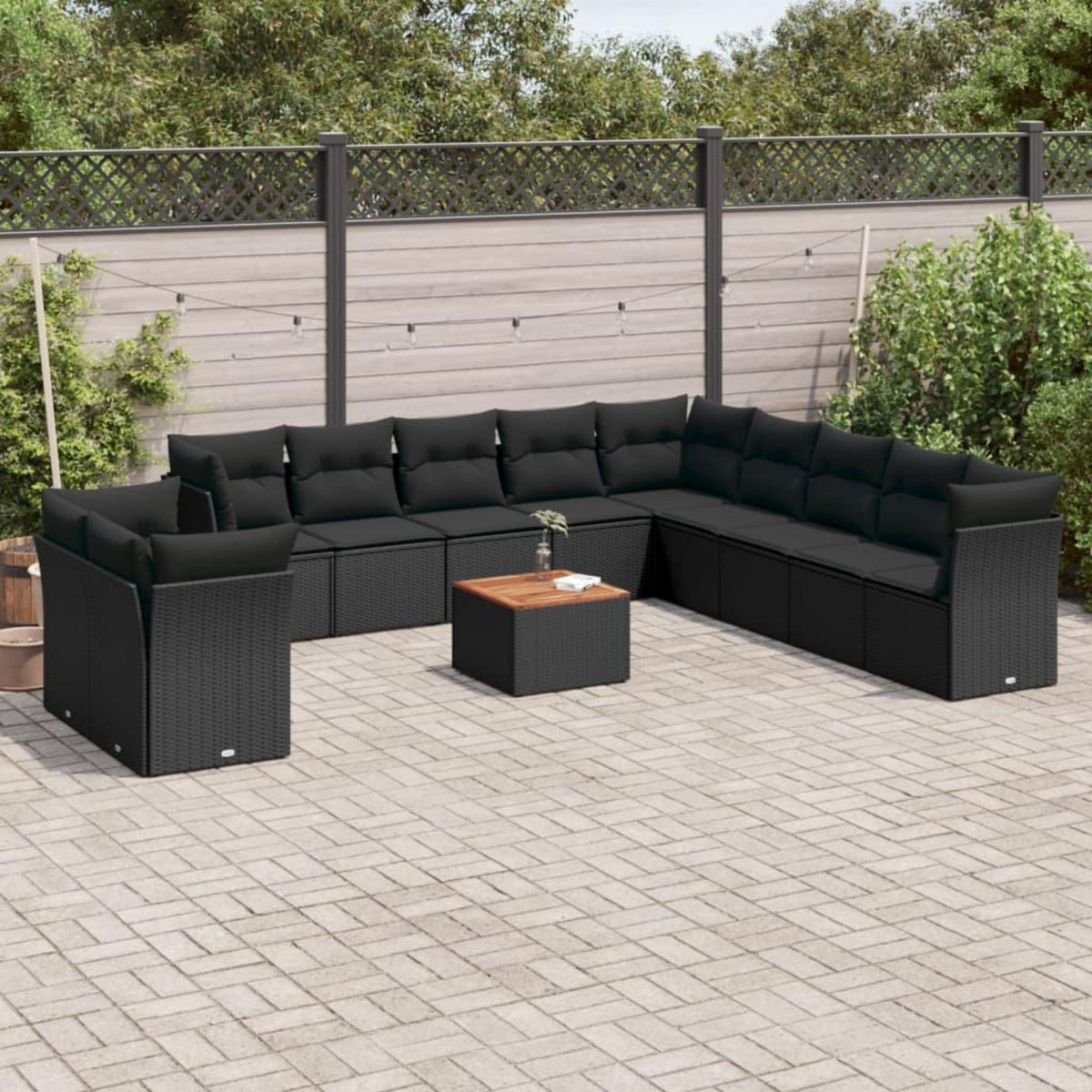 VIDAXL Salon de jardin 12 pcs avec coussins noir resine tressee