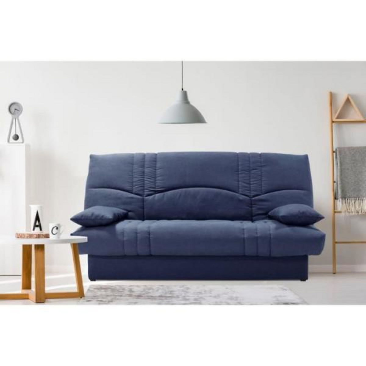 MARKET24 Clic clac 3 places THELMA - Tissu Soro bleu foncé - Couchage 125x190 cm - L190 x P92 x H96 cm