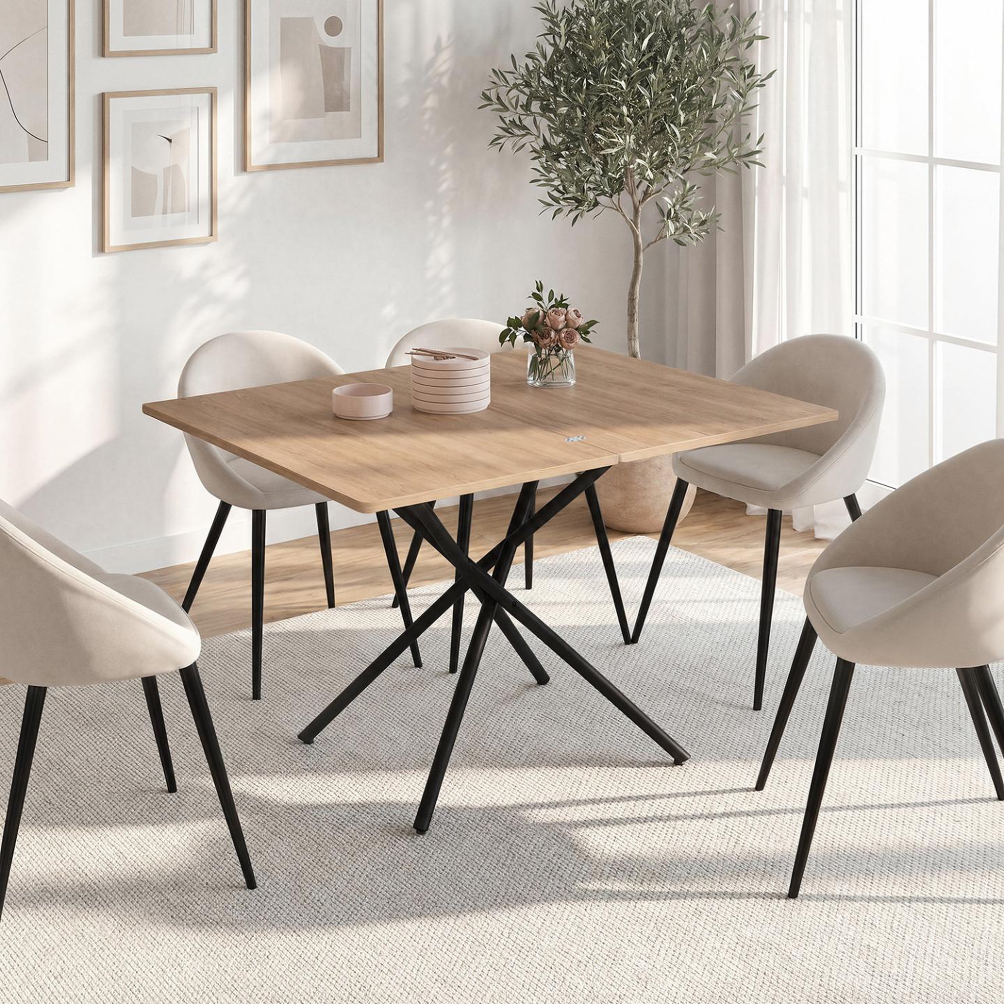 Voir la diapositive 5 : ID MARKET Table basse 2 en 1 relevable en table à manger rectangulaire alix 100 cm bois et noir