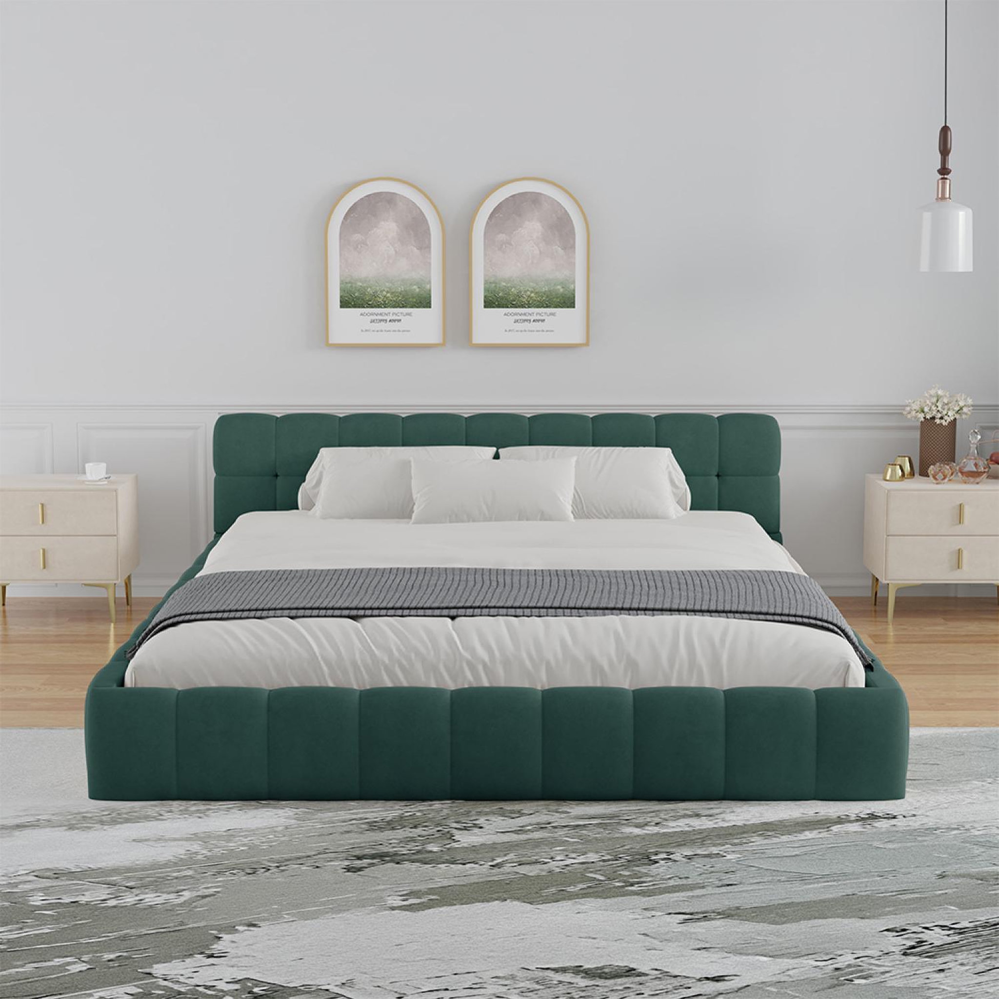 Voir la diapositive 5 : CONCEPT USINE Lit nuage 160x200cm en velours vert kansas