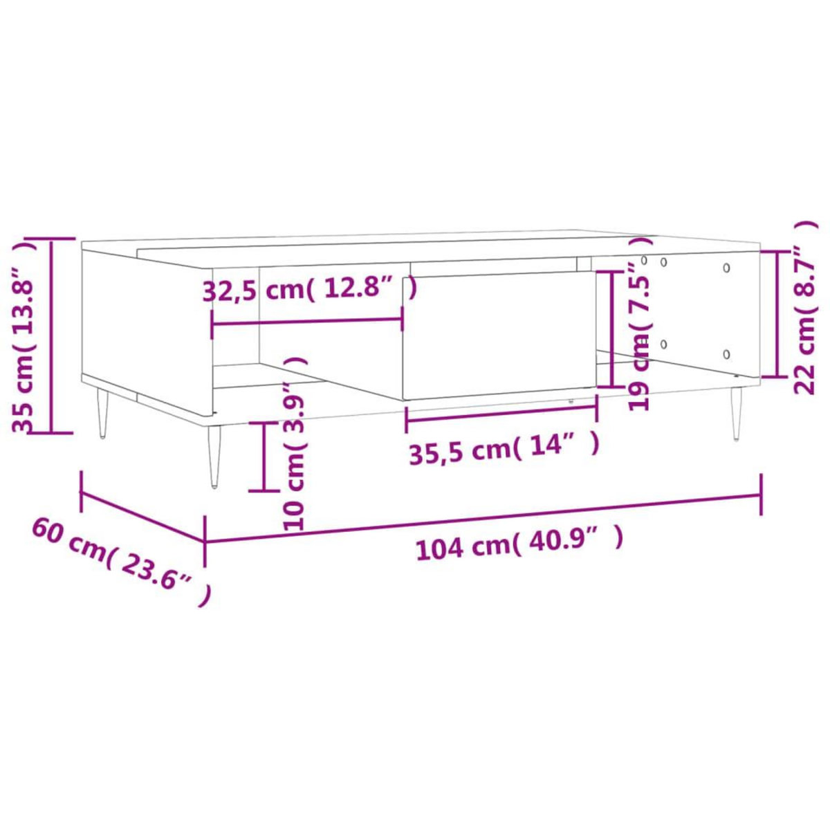 VIDAXL Table basse noir 104x60x35 cm bois d'ingenierie