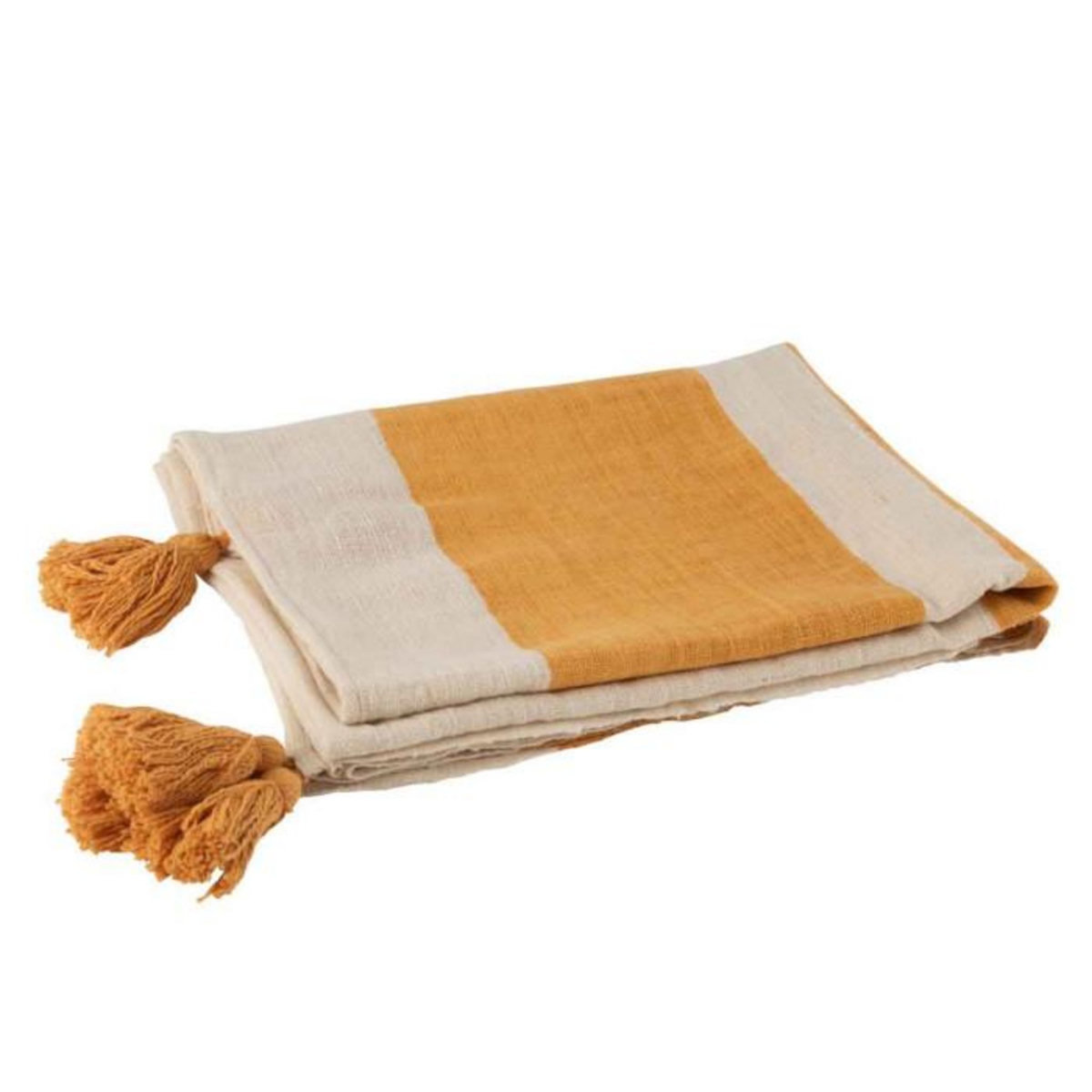 Paris Prix Plaid Déco à Pompons  Rayures  130x170cm Ocre