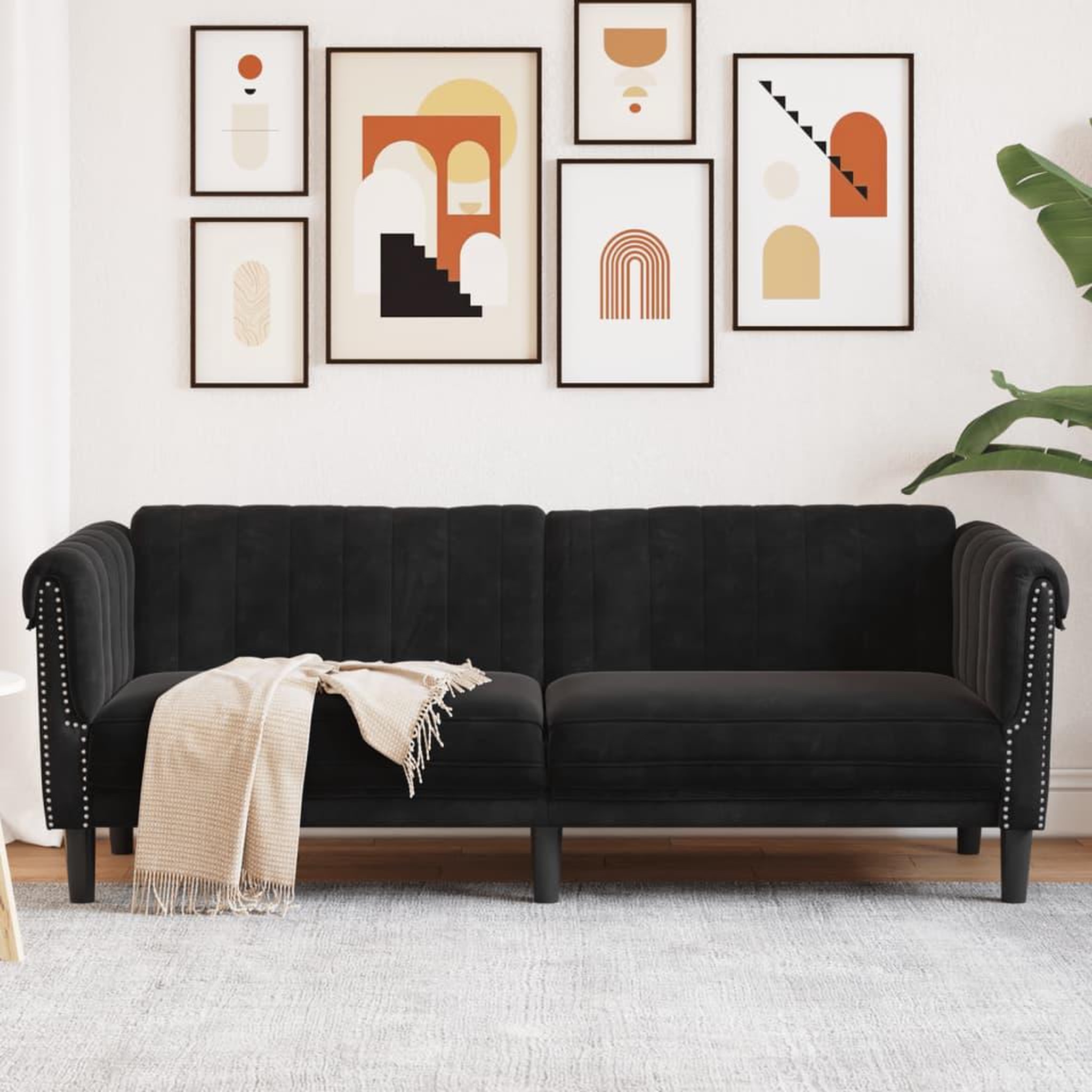VIDAXL Canape a 3 places noir velours