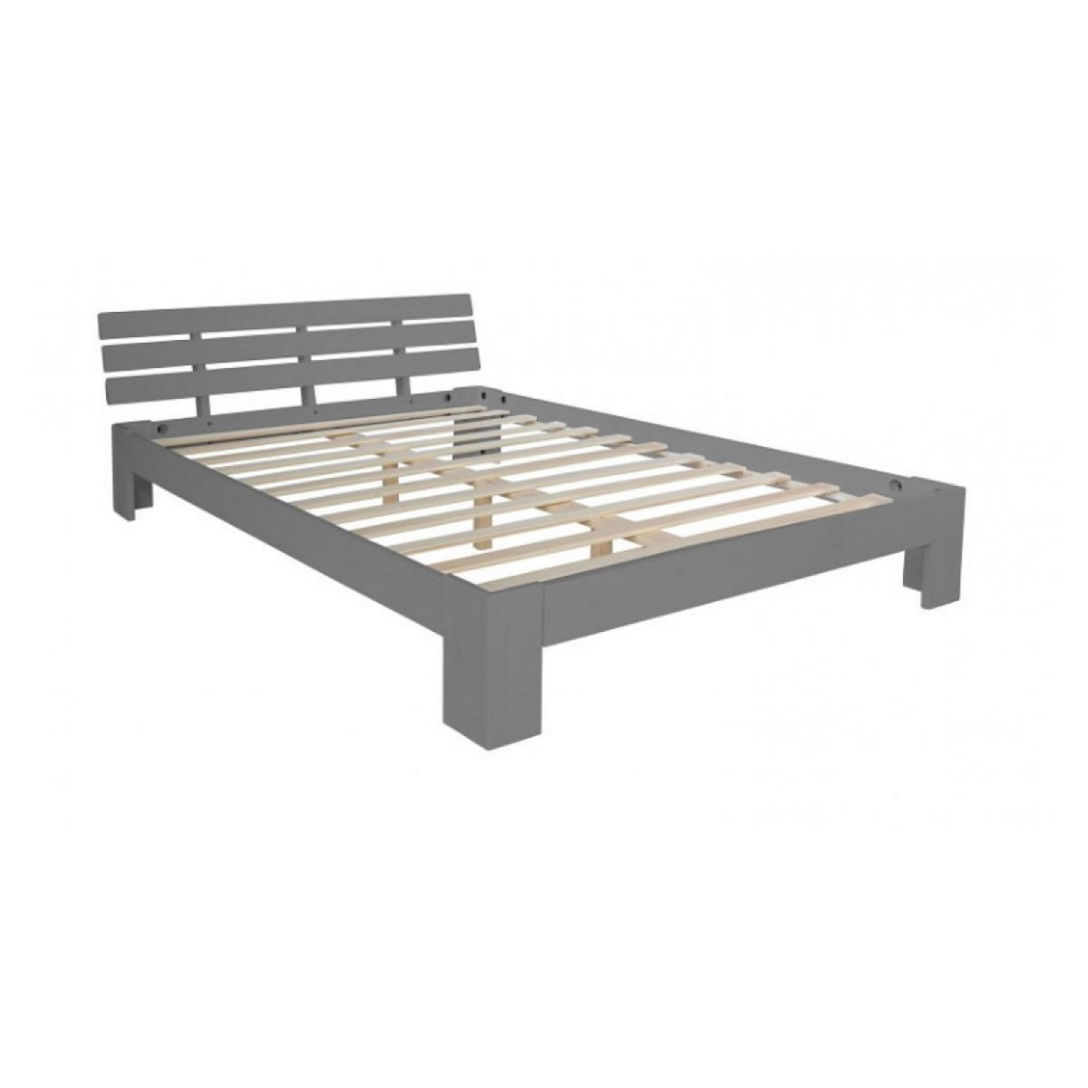 HomeStyle4U Lit double lit futon en bois 120x200 lit pin gris cadre de lit en bois massif