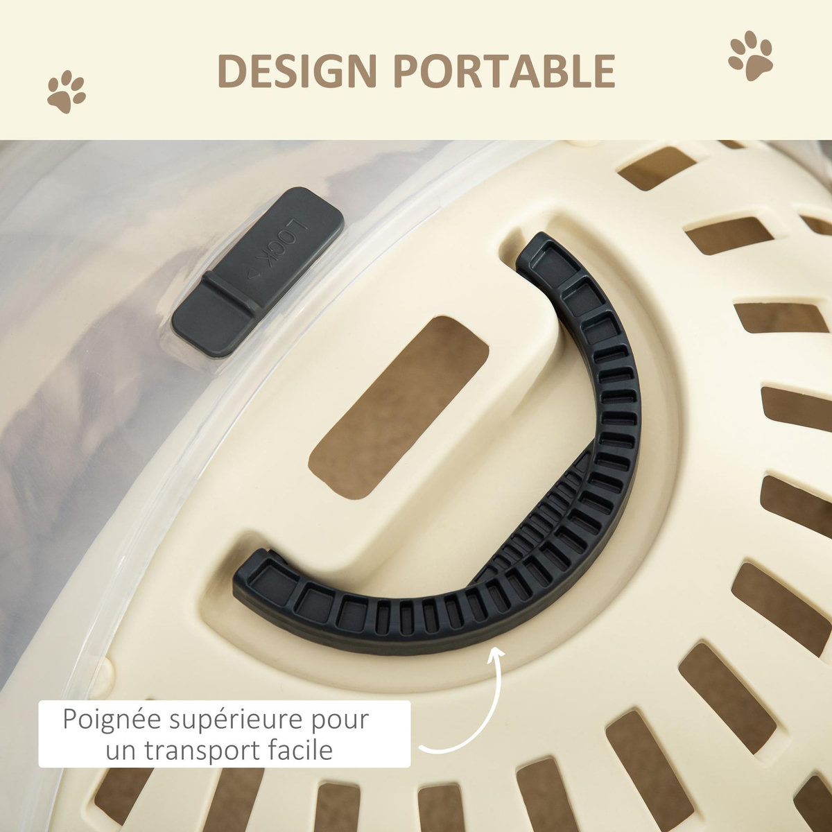 PAWHUT Maison chat - niche chat portable avec poignée - sac de transport chat verrouillable - coussin amovible inclus - dim. Ø 41 x 35,2H cm - PP beige