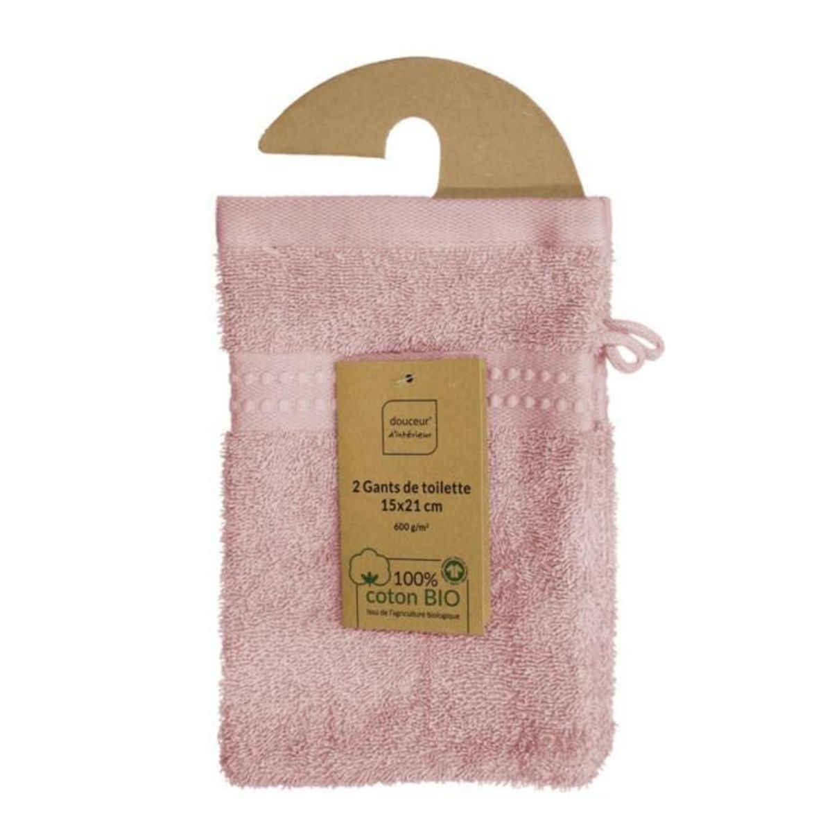 Paris Prix Lot de 2 Gants de Toilette  Excellence  15x21cm Rose Blush