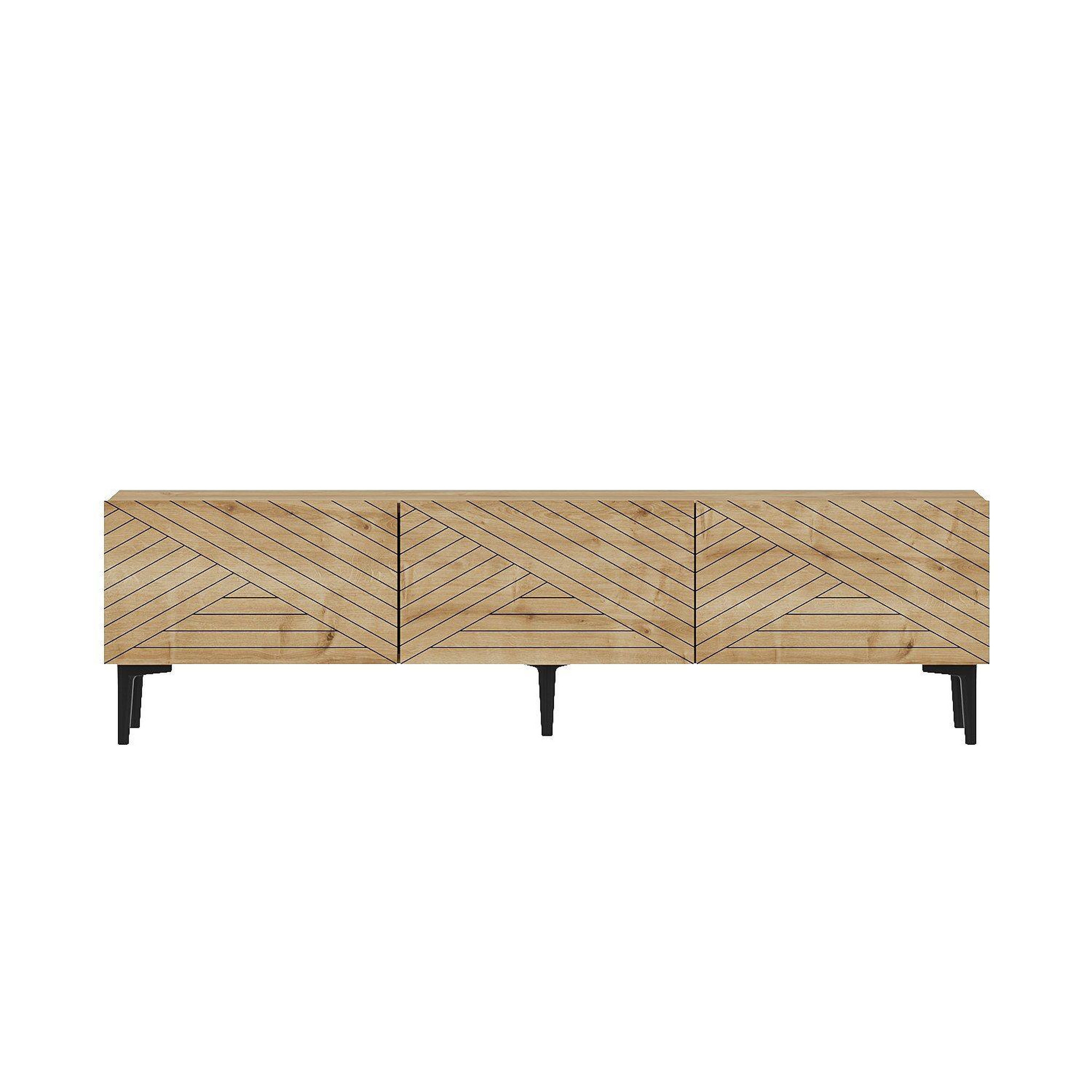 TOILINUX Meuble tv 3 portes basculantes façades motif chevron mateo - marron