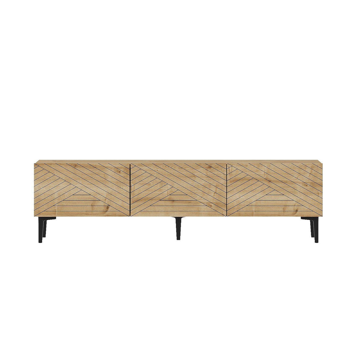 TOILINUX Meuble TV 3 portes basculantes façades motif chevron MATEO - Marron