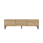 TOILINUX Meuble TV 3 portes basculantes façades motif chevron MATEO - Marron