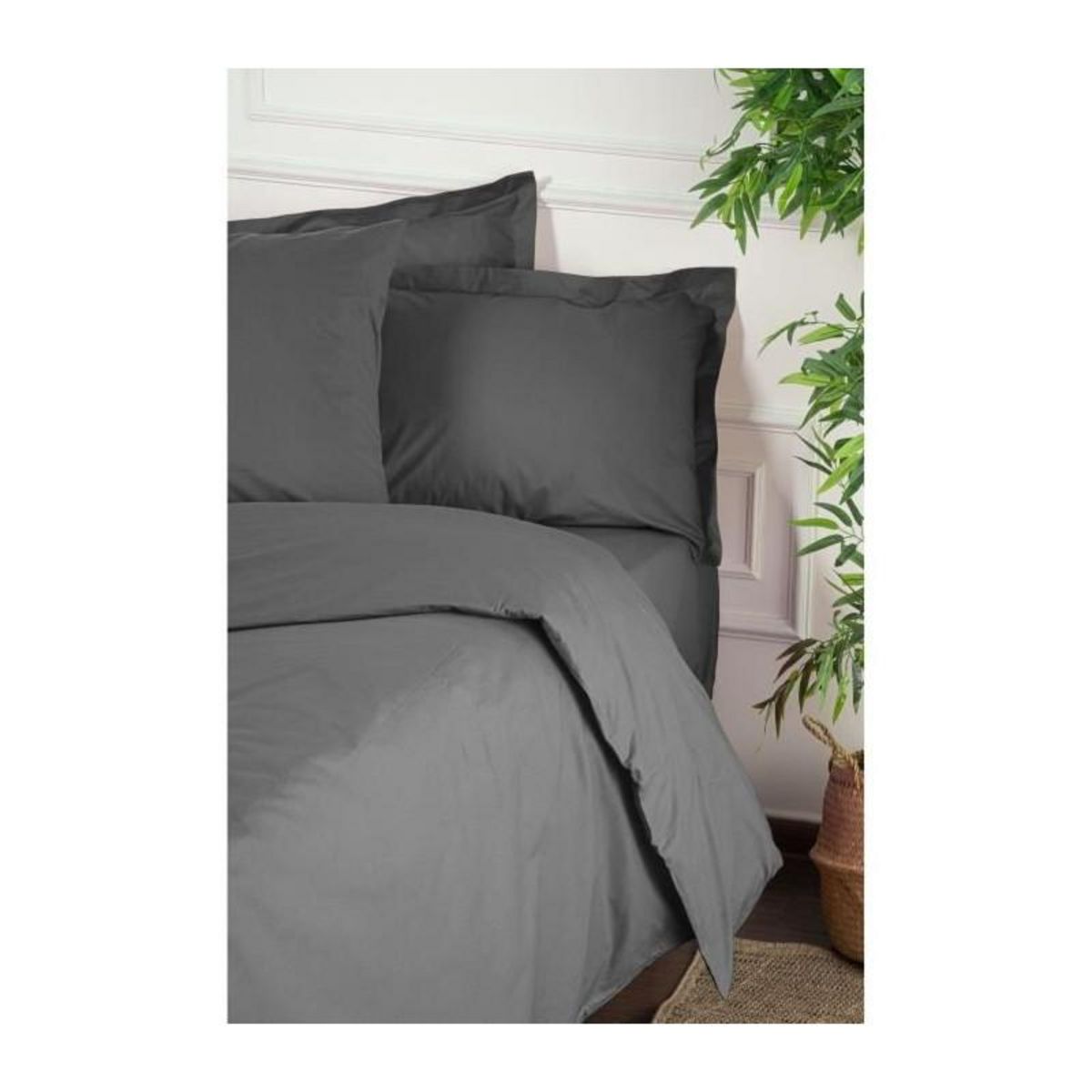 GENERIQUE Parure de lit - 1 housse de couette 220 x 240 cm + 2 taies d'oreiller 60 x 60 cm - 100% coton renforcé - Anthracite