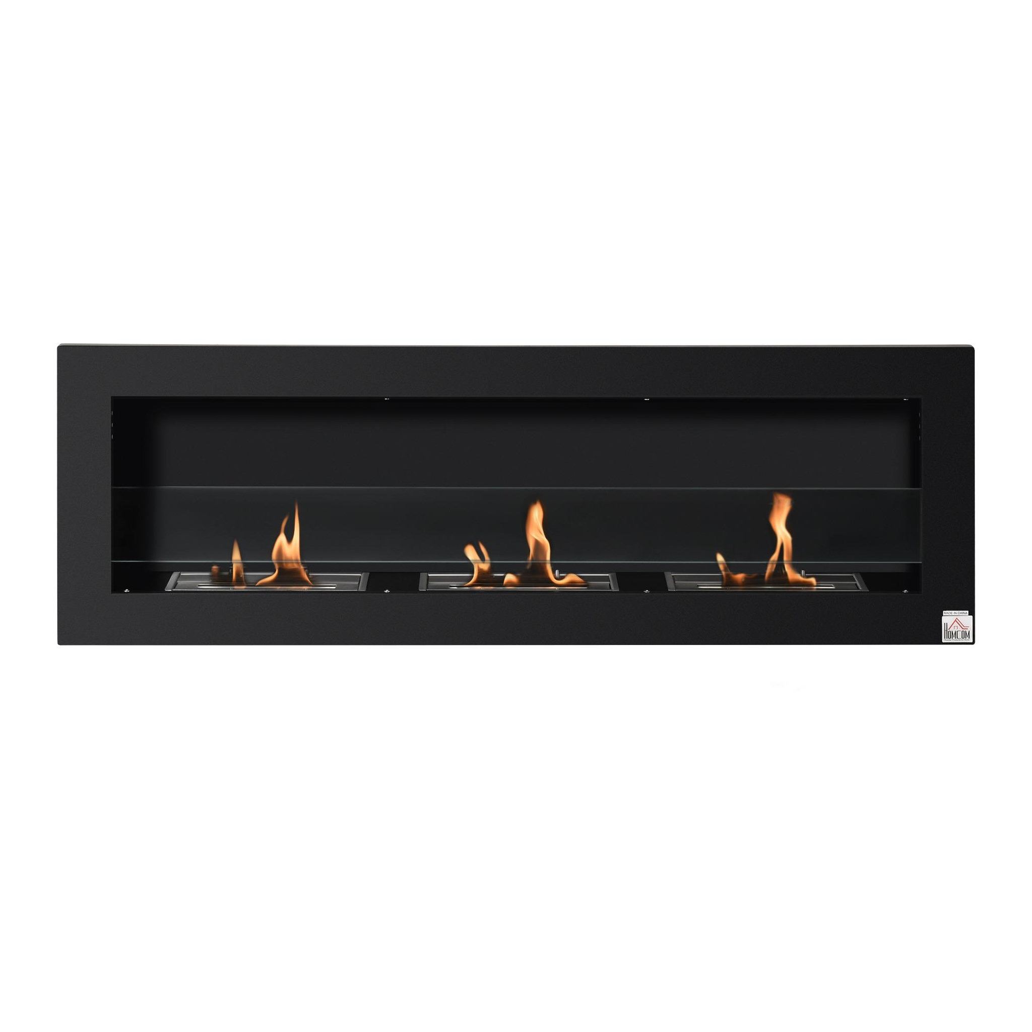 HOMCOM Cheminée bioéthanol murale design Bauhaus - triple brûleur 1 L - pare-feu verre trempé, kit fixation inclus - acier inox. acier dépoli noir