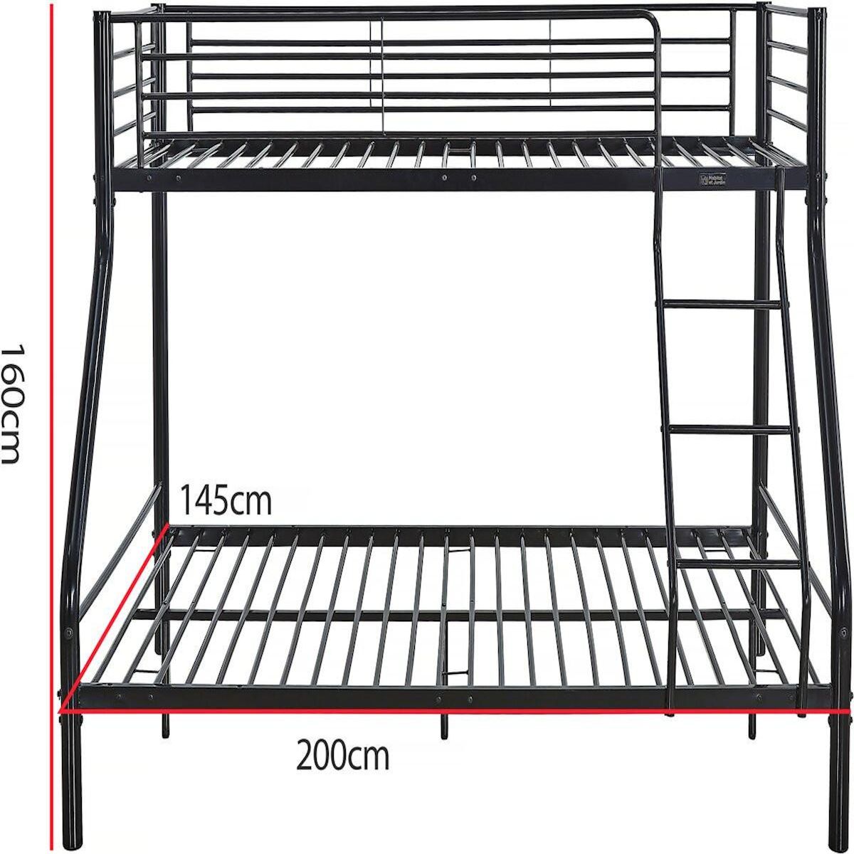 Habitat et Jardin Lit superposé en métal  Leo  Sommiers inclus - 90/140 x 190 cm - Noir