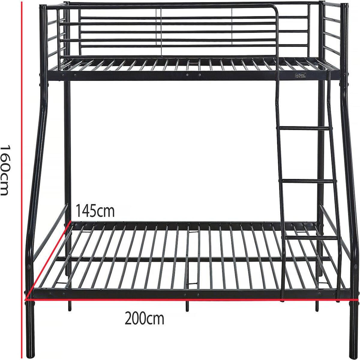 Habitat et Jardin Lit superposé en métal  Leo  Sommiers inclus - 90/140 x 190 cm - Noir