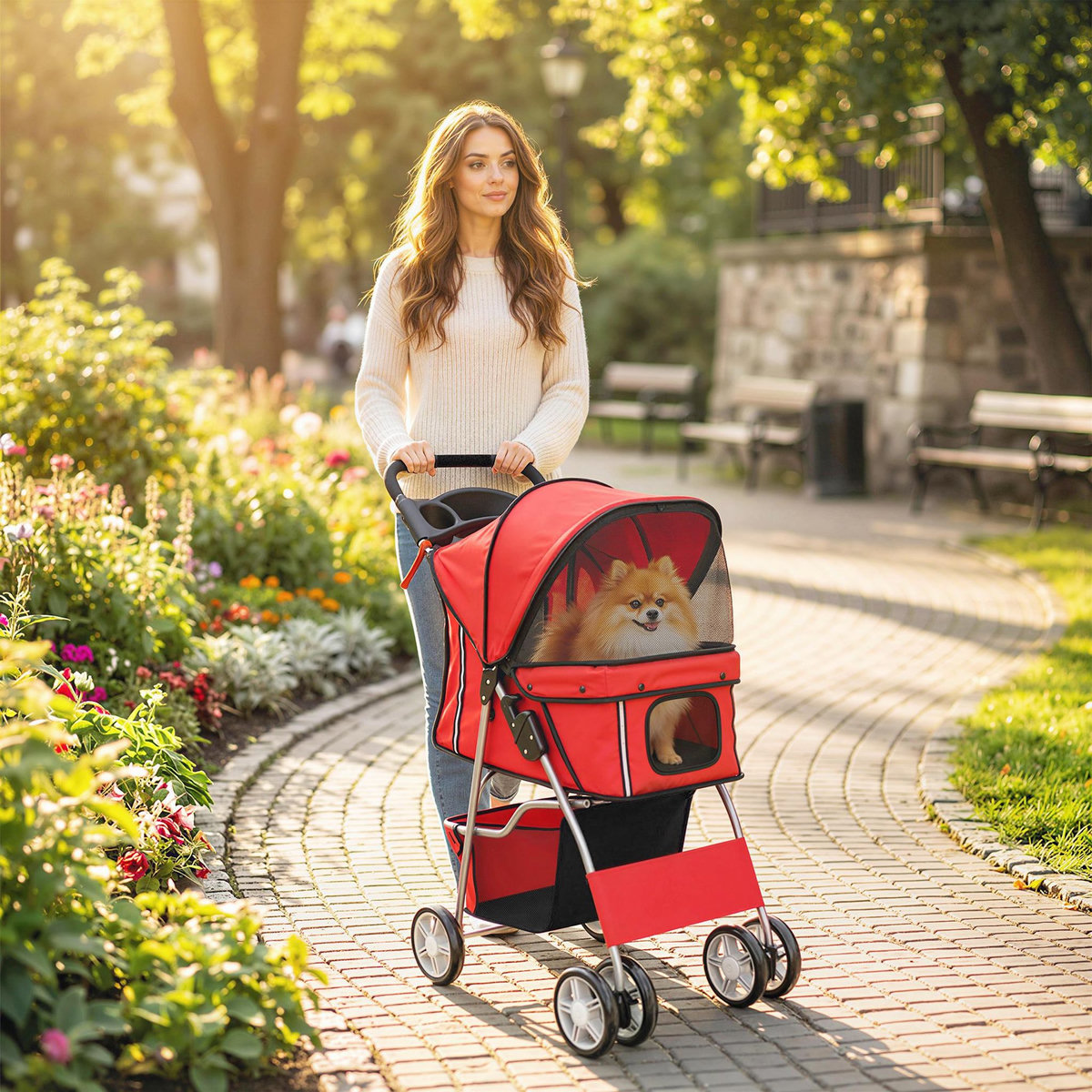 PAWHUT Poussette buggy pliable pour chiens tissu 600D Oxford imperméable 4 roues gris clair