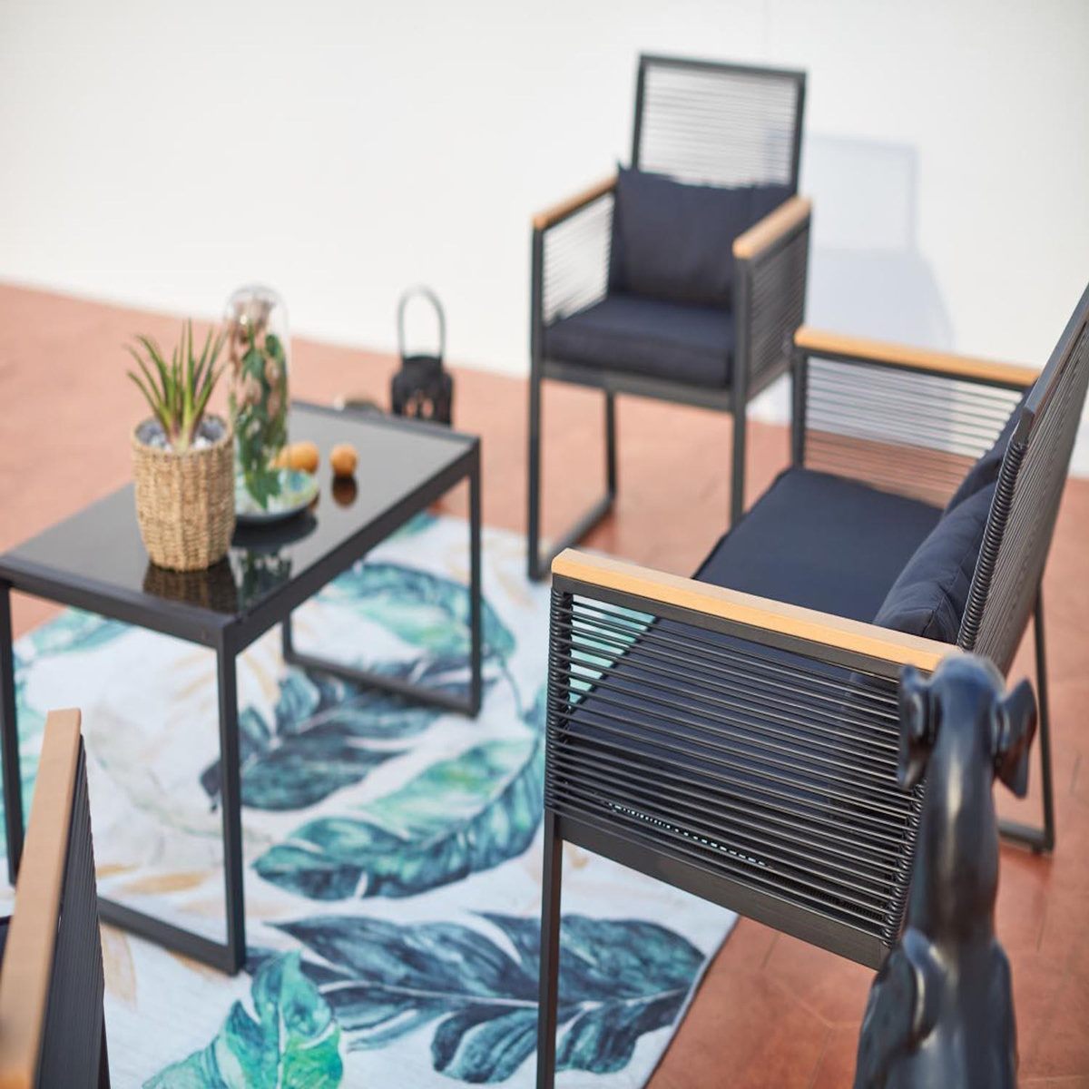 CONCEPT USINE Salon jardin bas noir bois MIHATA
