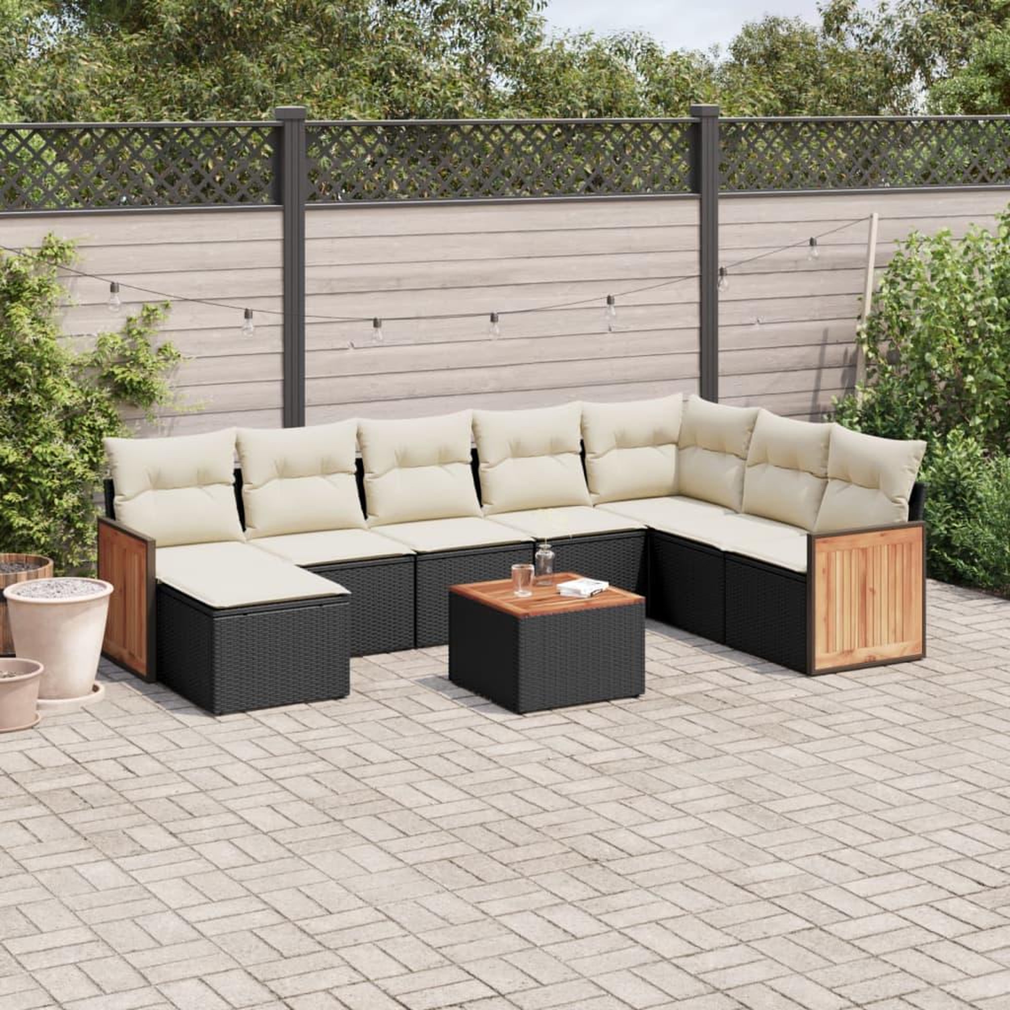 VIDAXL Salon de jardin 9 pcs avec coussins noir resine tressee