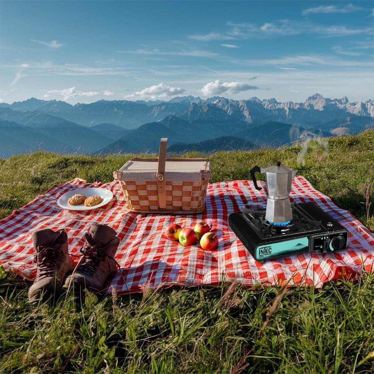 INTEC Réchaud gaz Portable 2200W + 12 Cartouches gaz butane Camping Road trips Piezo Mallette Etna INTEC