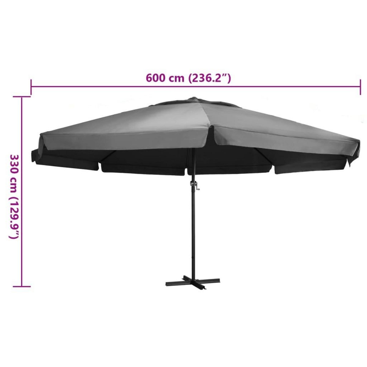 VIDAXL Parasol de jardin avec mat en aluminium 600 cm anthracite