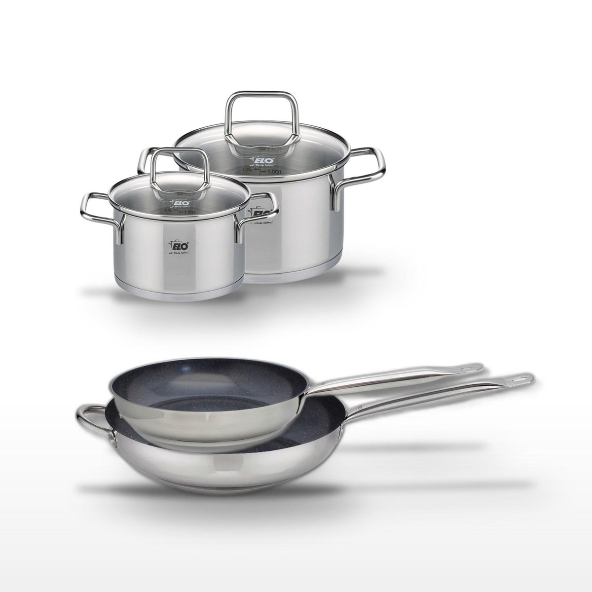 ELO Lot Poêles 28/32 cm Elo Profi Therm Platinum et Faitouts 16/20 cm