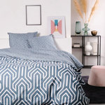 TODAY Parure housse de couette en coton 57 fils motif géométrique LÉNA. Coloris disponibles : Bleu