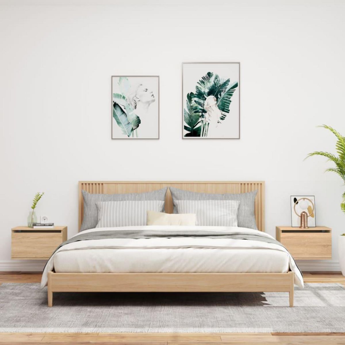 VIDAXL Tables de chevet murales avec lumieres LED 2 pcs chene sonoma