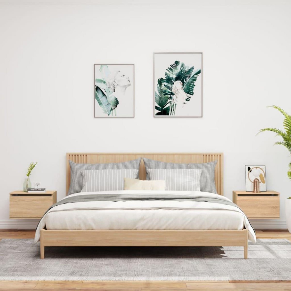 VIDAXL Tables de chevet murales avec lumieres LED 2 pcs chene sonoma