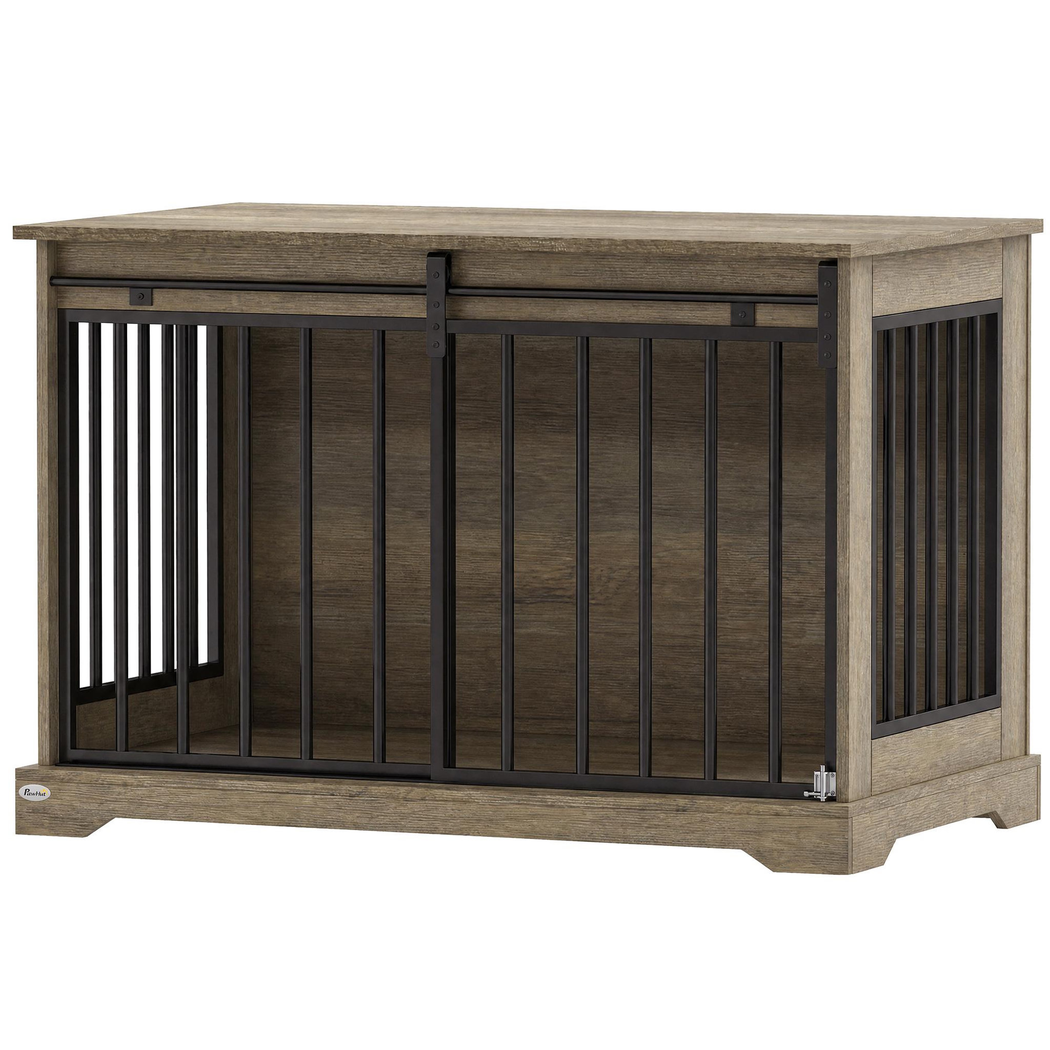 PAWHUT Cage chien design bois métal 100 x 60 x 68 cm porte coulissante et battante