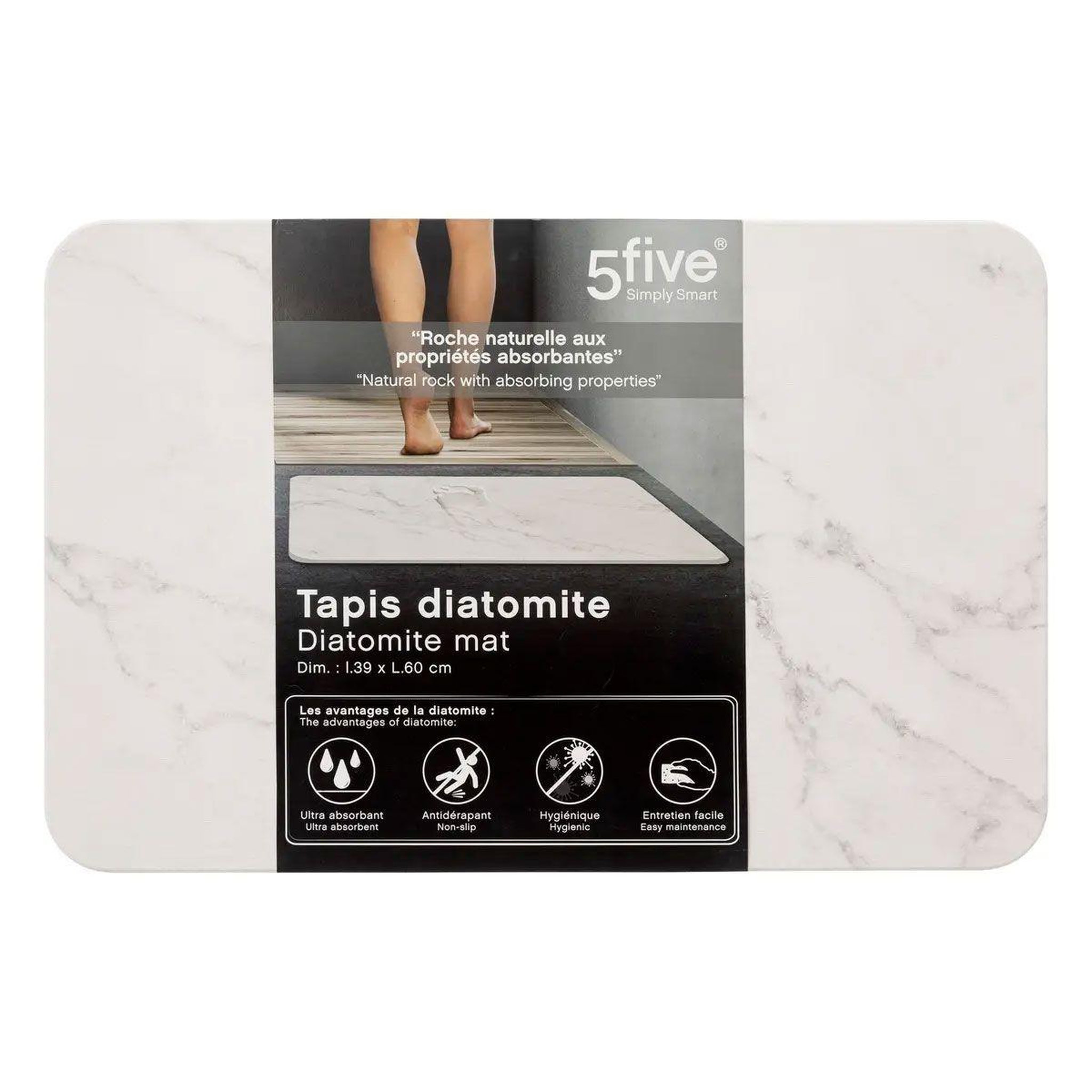Voir la diapositive 3 : FIVE Tapis de salle de bain  diatomite  39x60cm blanc