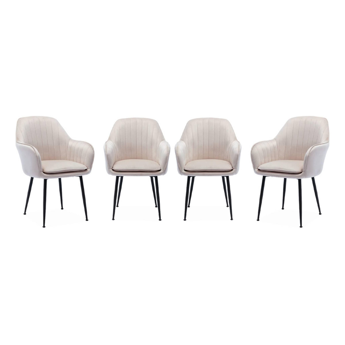 SWEEEK Lot de 4 fauteuils en velours blanc cassé et pieds en métal noir. Shella L 57 x P 59 x H 84.5