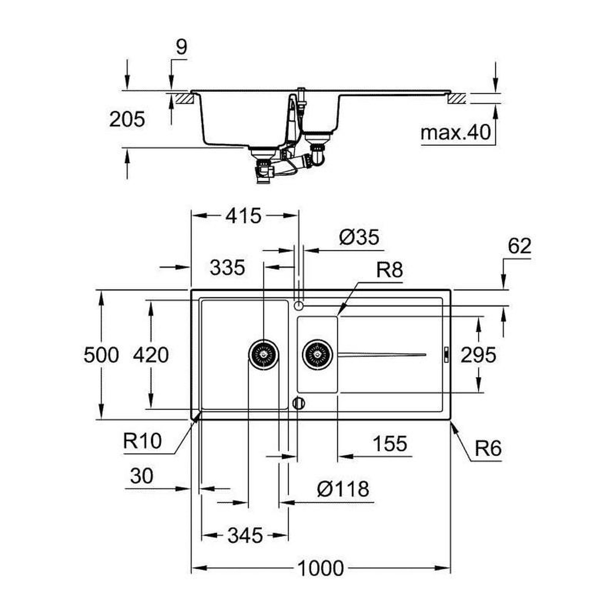 Voir la diapositive 6 : Grohe Evier composite - avec egouttoir - GROHE - K400