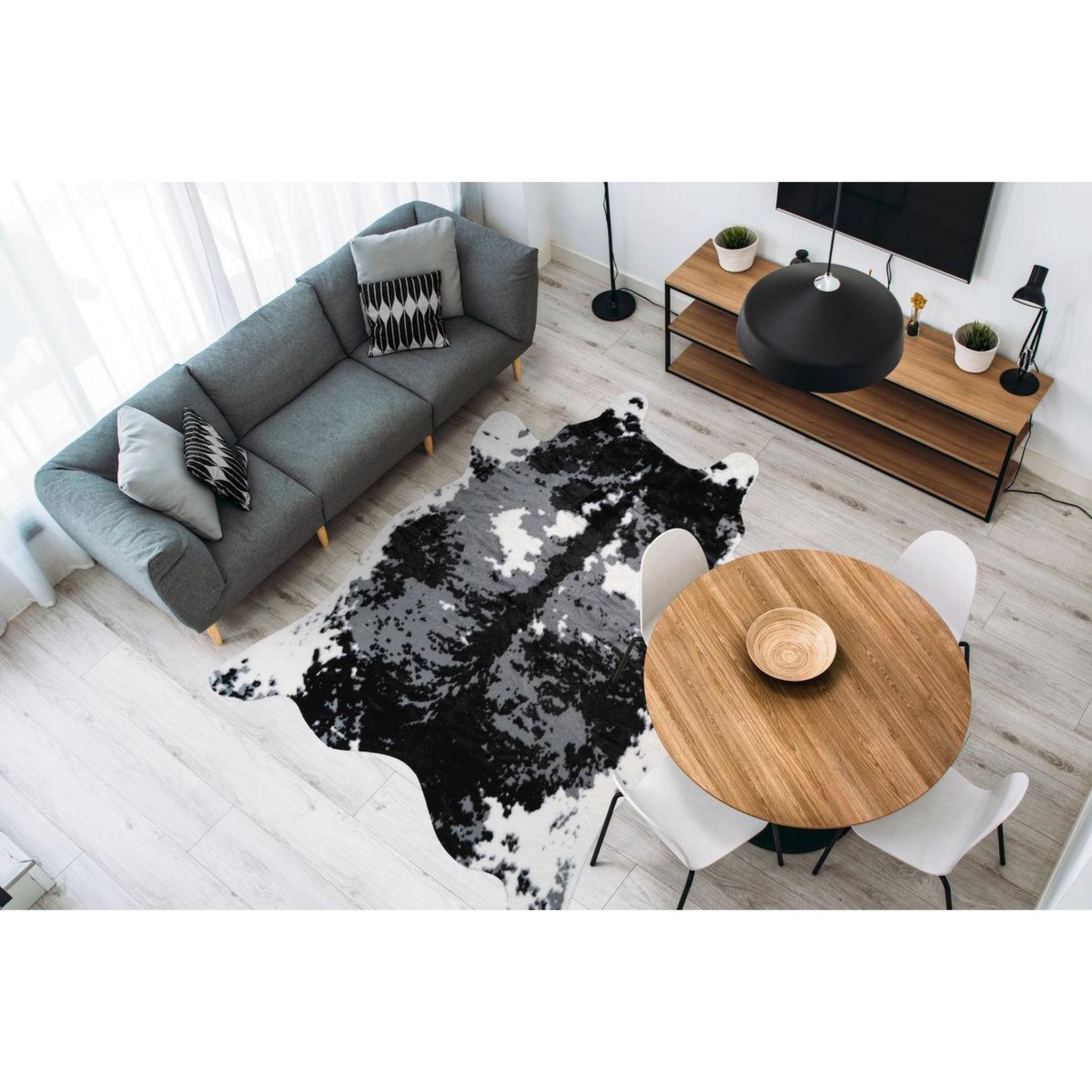 Voir la diapositive 2 : Paris Prix Tapis imitation peau de vache  desert  160x230cm noir & blanc