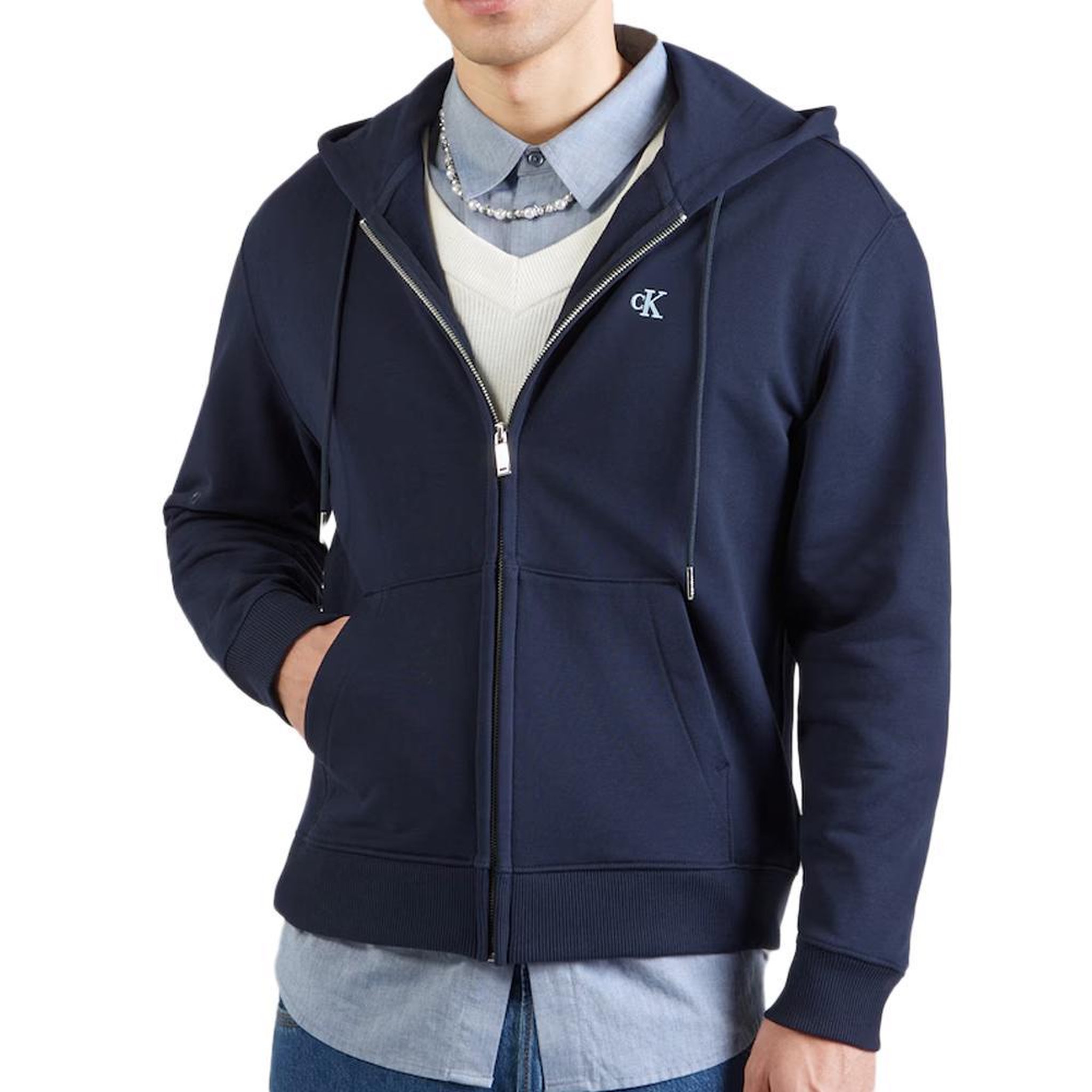 CALVIN KLEIN JEANS Sweat Zippé Marine Homme Calvin Klein Jeans Terry Monog. Coloris disponibles : Bleu