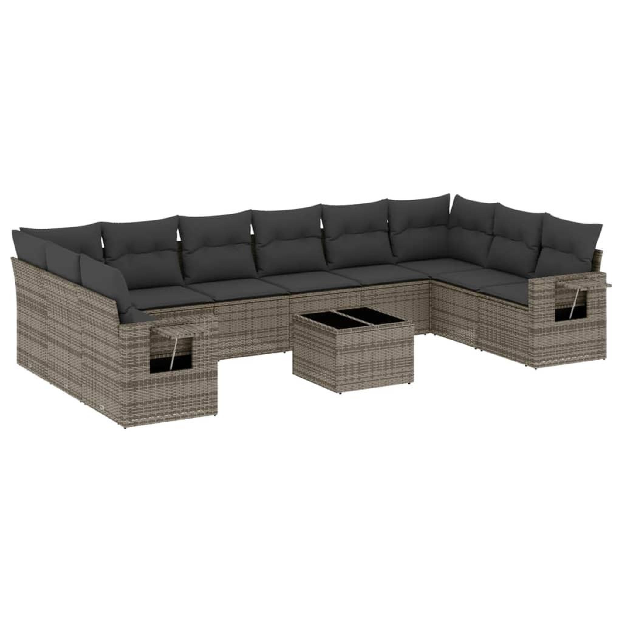 Voir la diapositive 2 : VIDAXL Salon de jardin 11 pcs avec coussins gris resine tressee