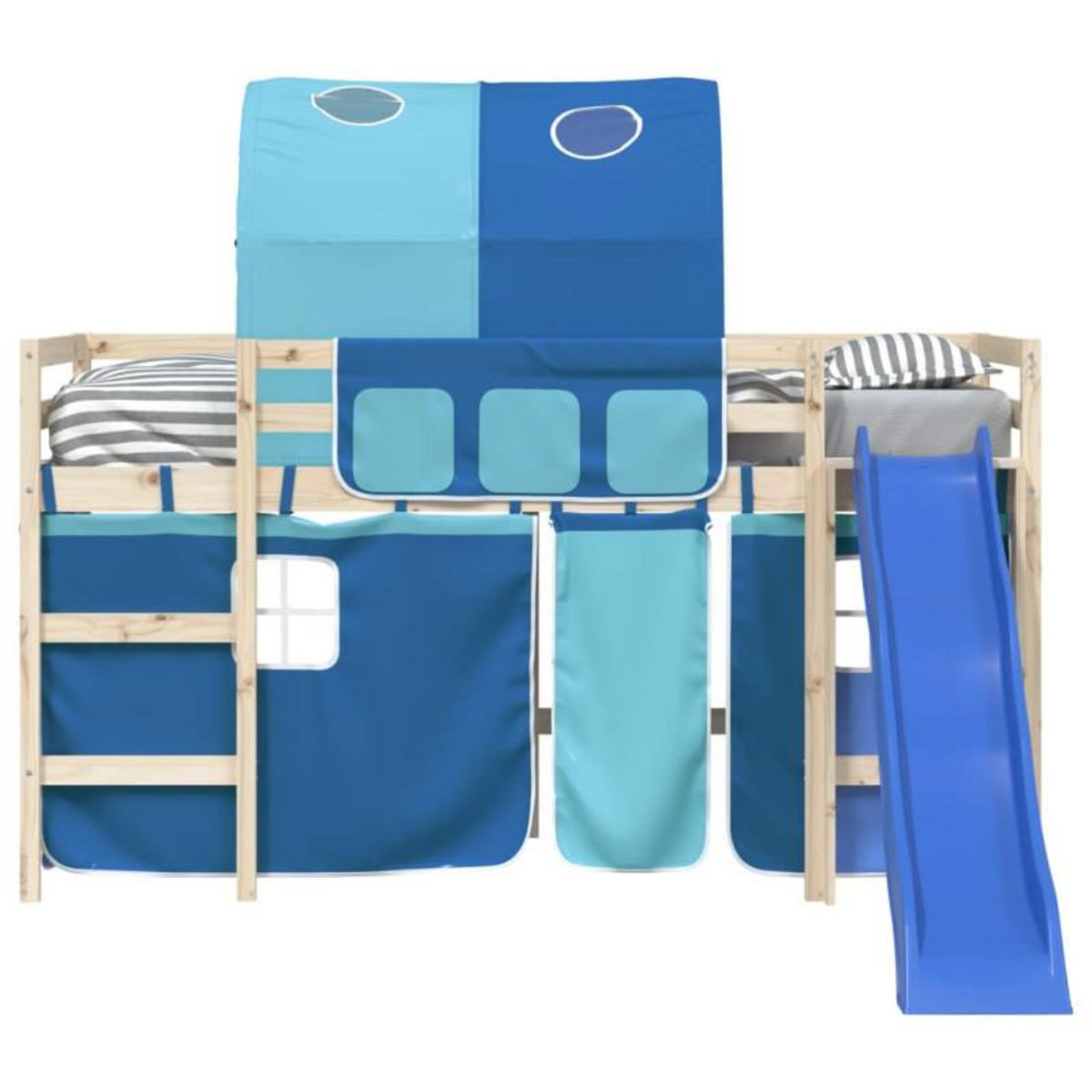 VIDAXL Rideaux pour lit mezzanine avec tunnel bleu polyester
