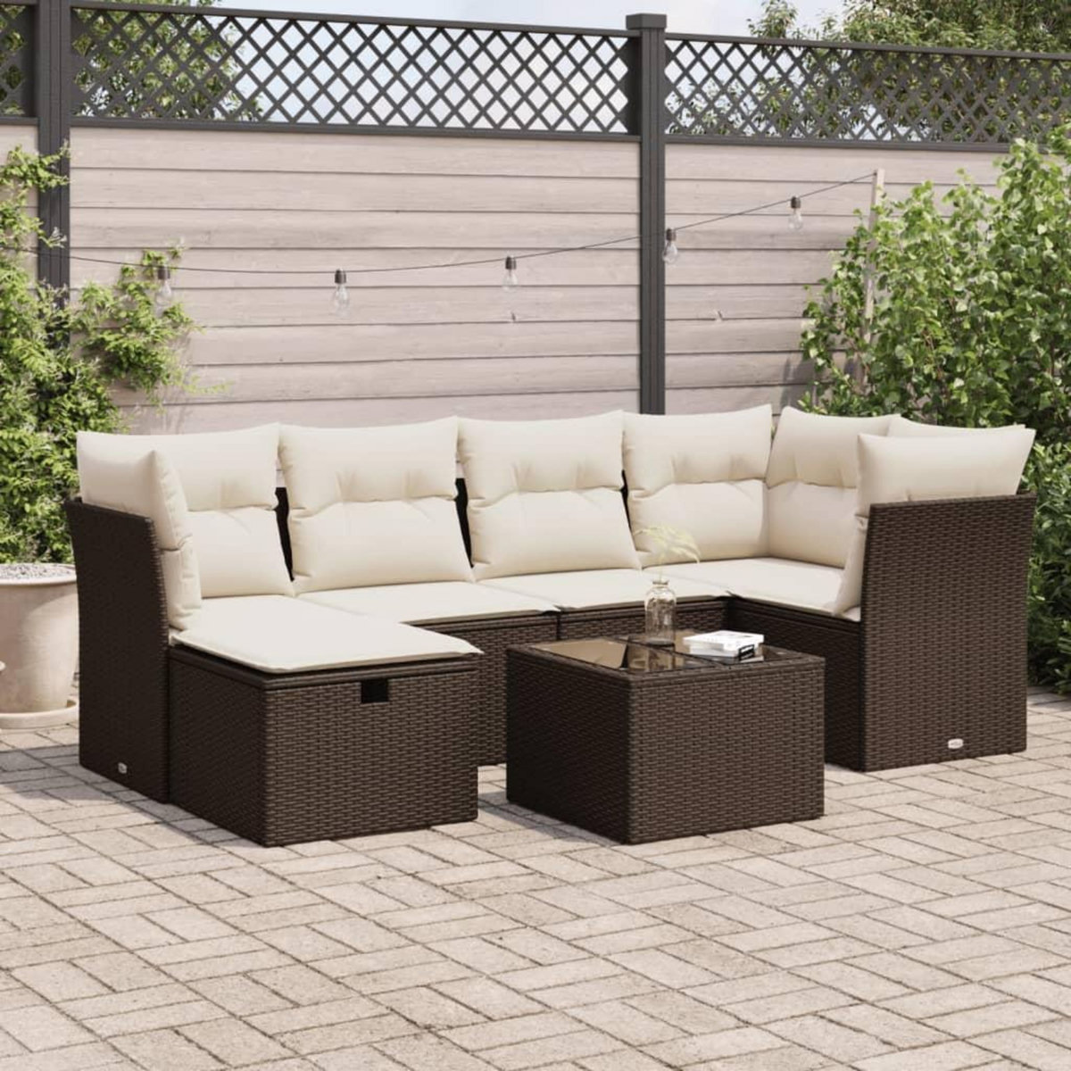 VIDAXL Salon de jardin avec coussins 7 pcs marron resine tressee