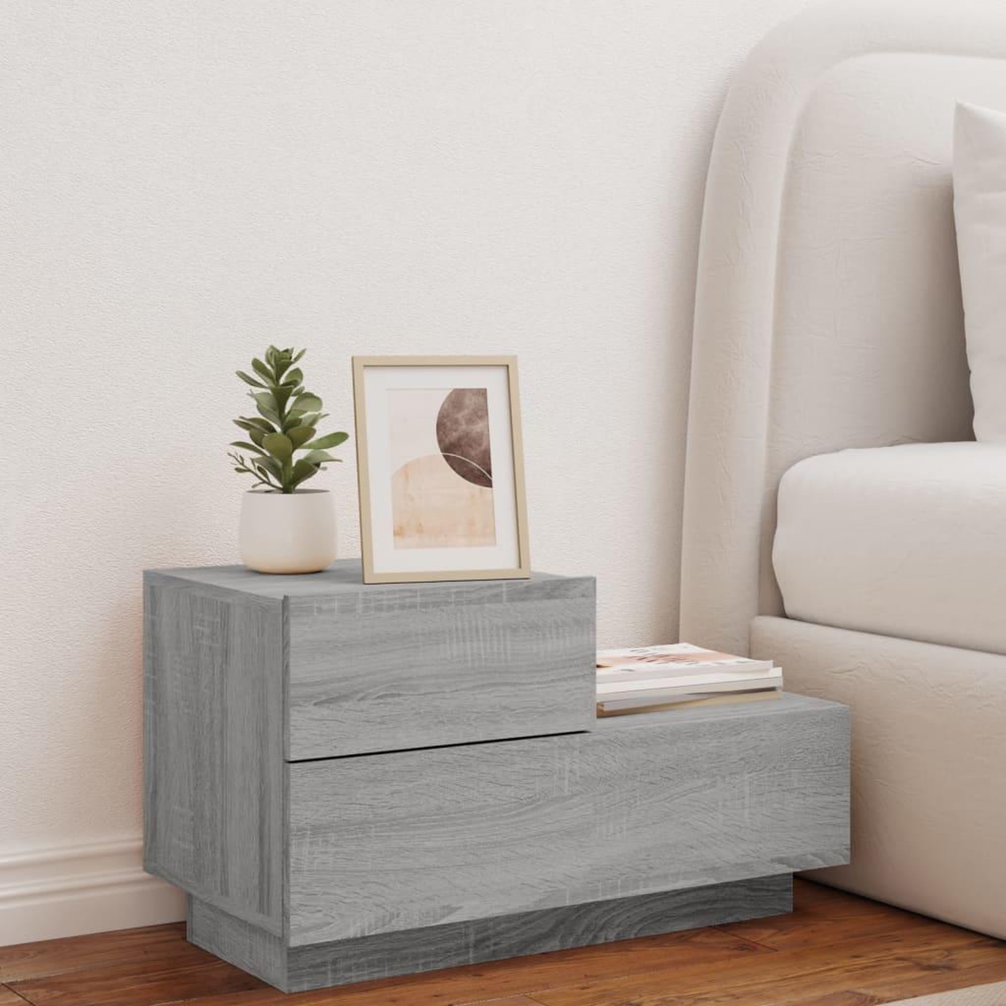 Voir la diapositive 3 : VIDAXL Table de chevet avec lumieres LED sonoma gris 70x36x40,5 cm