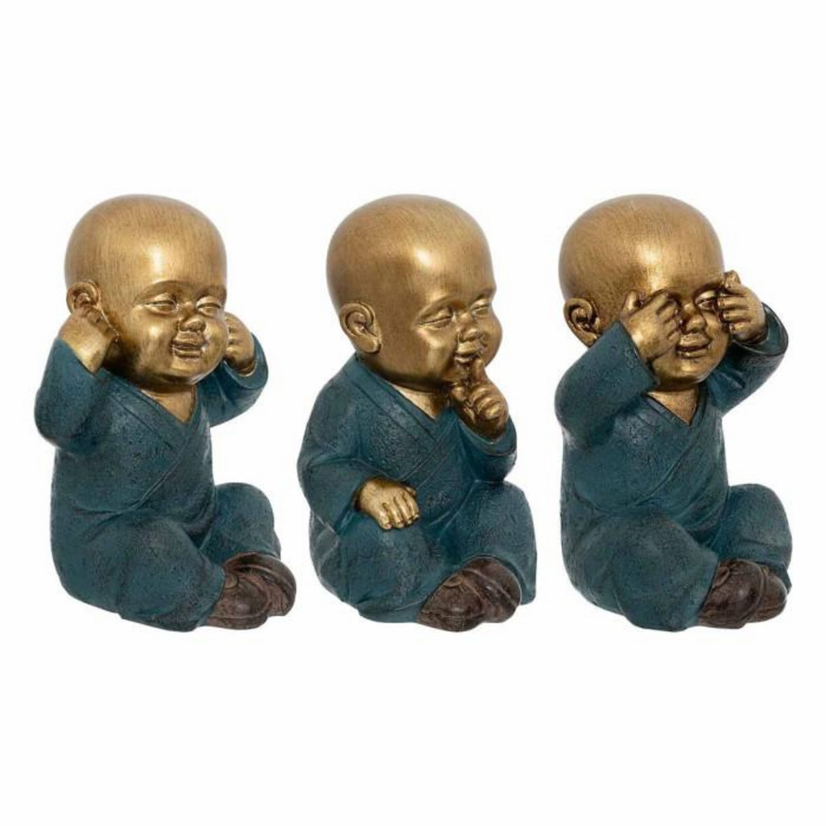 ATMOSPHERA Lot de 3 Statuettes Déco Bouddha  Sagesse  21cm Or