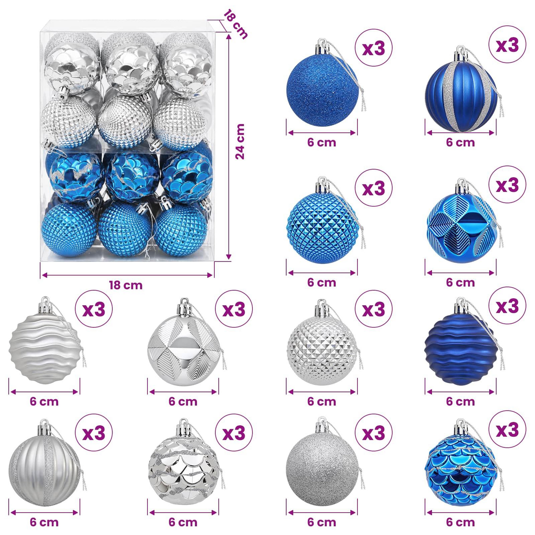 Voir la diapositive 3 : VIDAXL Ensemble de boules de Noël 36 pc Bleu et argente Diam. 6 cm