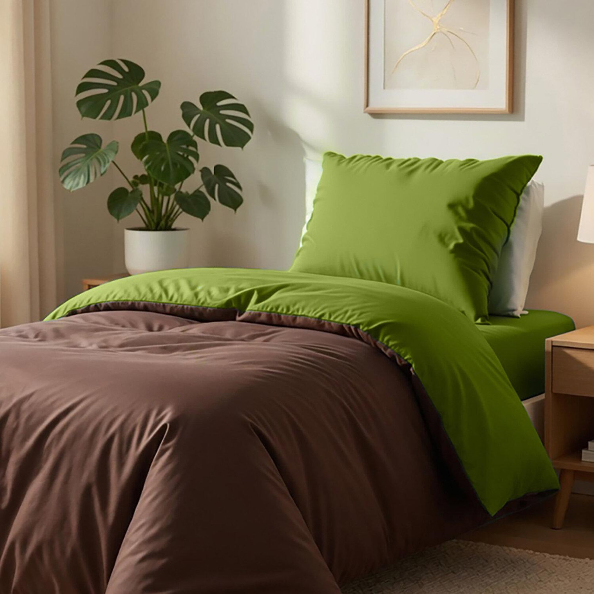 Home collection Parure housse de couette 100% coton. Coloris disponibles : Marron