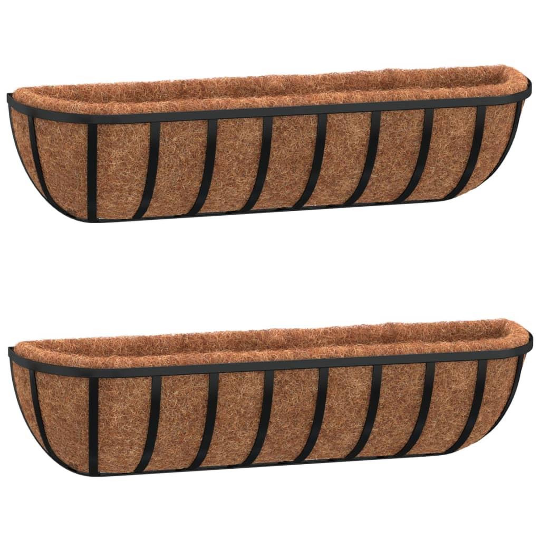Voir la diapositive 2 : VIDAXL Jardinieres murales 2 pcs en coco noir 61x19x16 cm acier