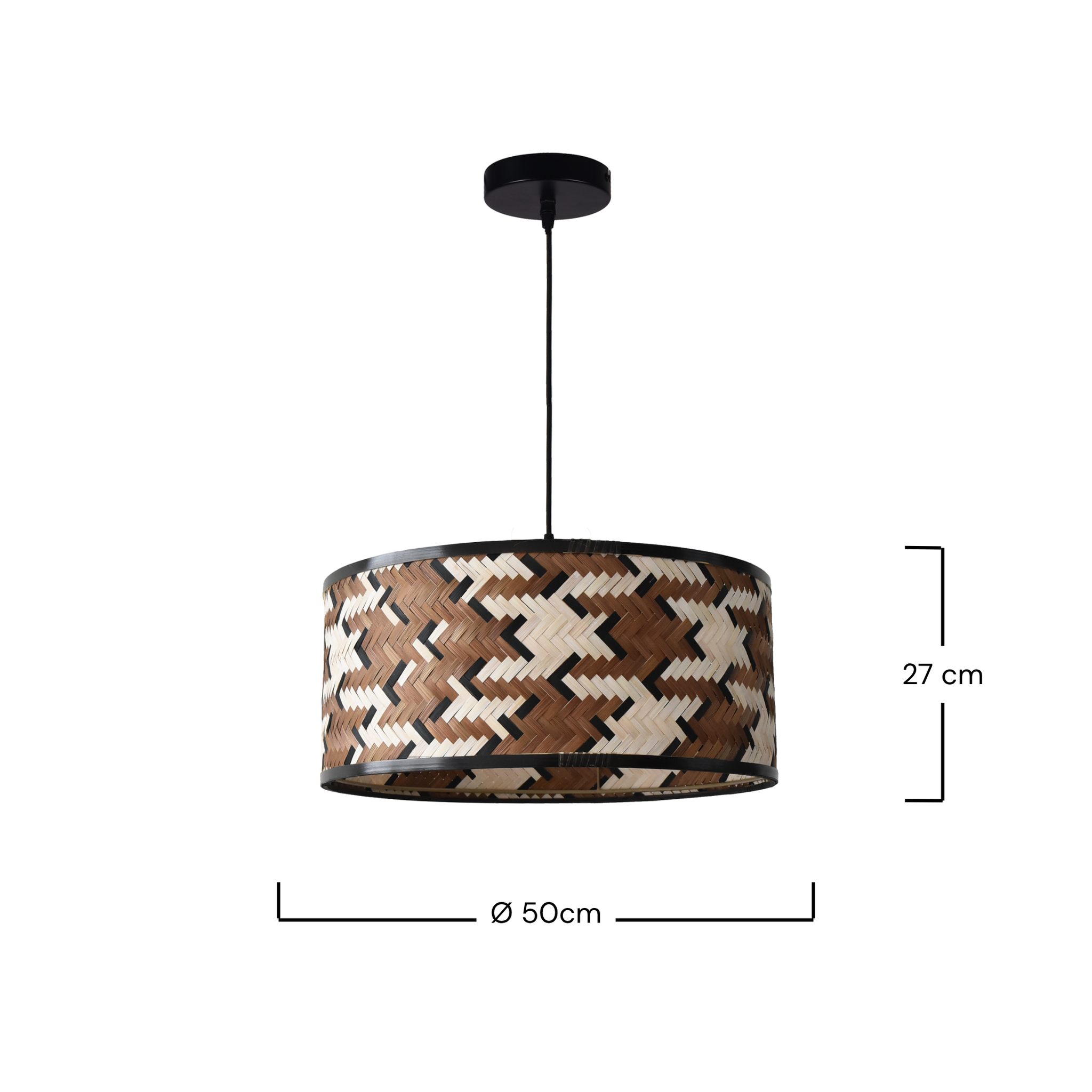 Voir la diapositive 4 : MAISON PAVANE Suspension en bambou tressé marron et noir 50 cm-phil