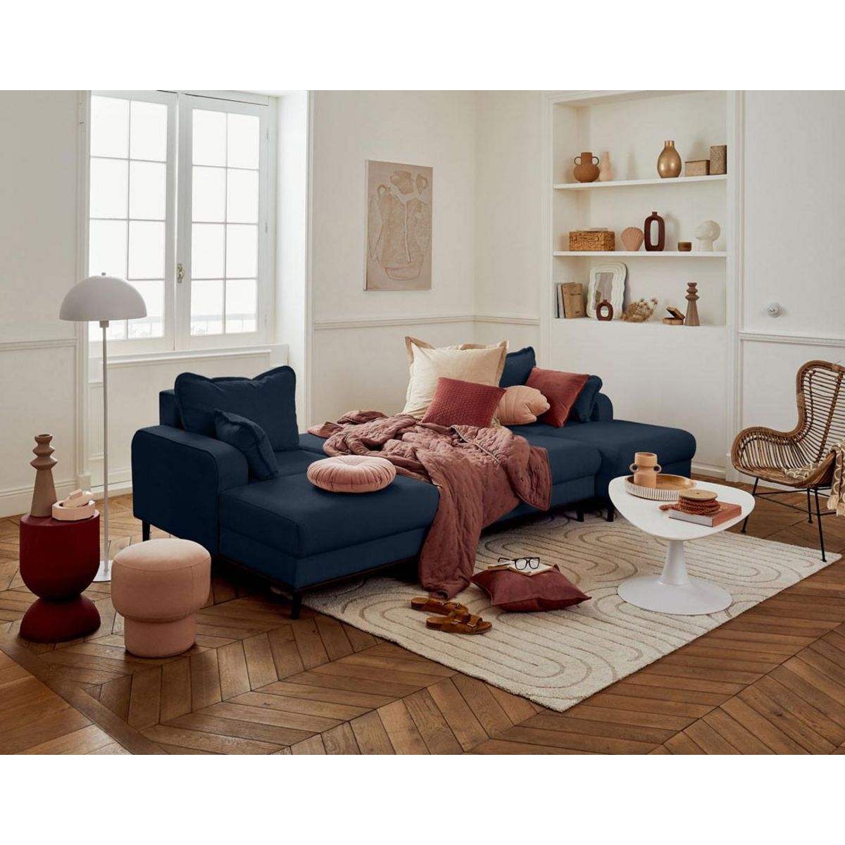 LISA DESIGN Albane - canapé panoramique en u - 7 places - convertible avec coffre - en velours côtelé