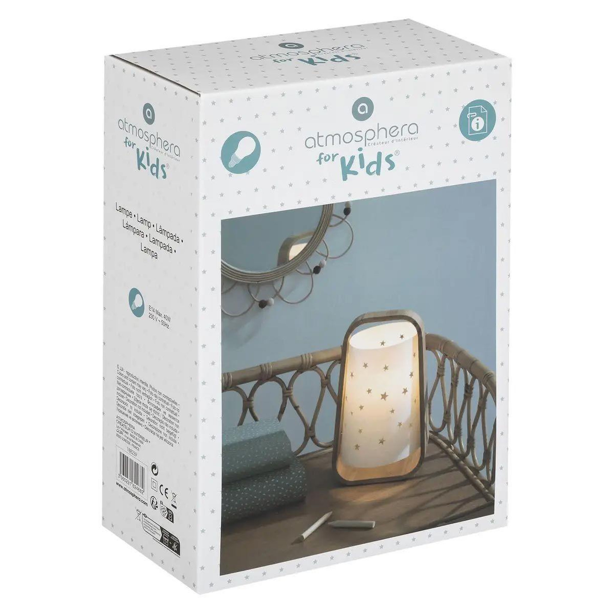 Voir la diapositive 3 : Atmosphera Kids Lampe à poser enfant  étoiles ajourées  26cm blanc