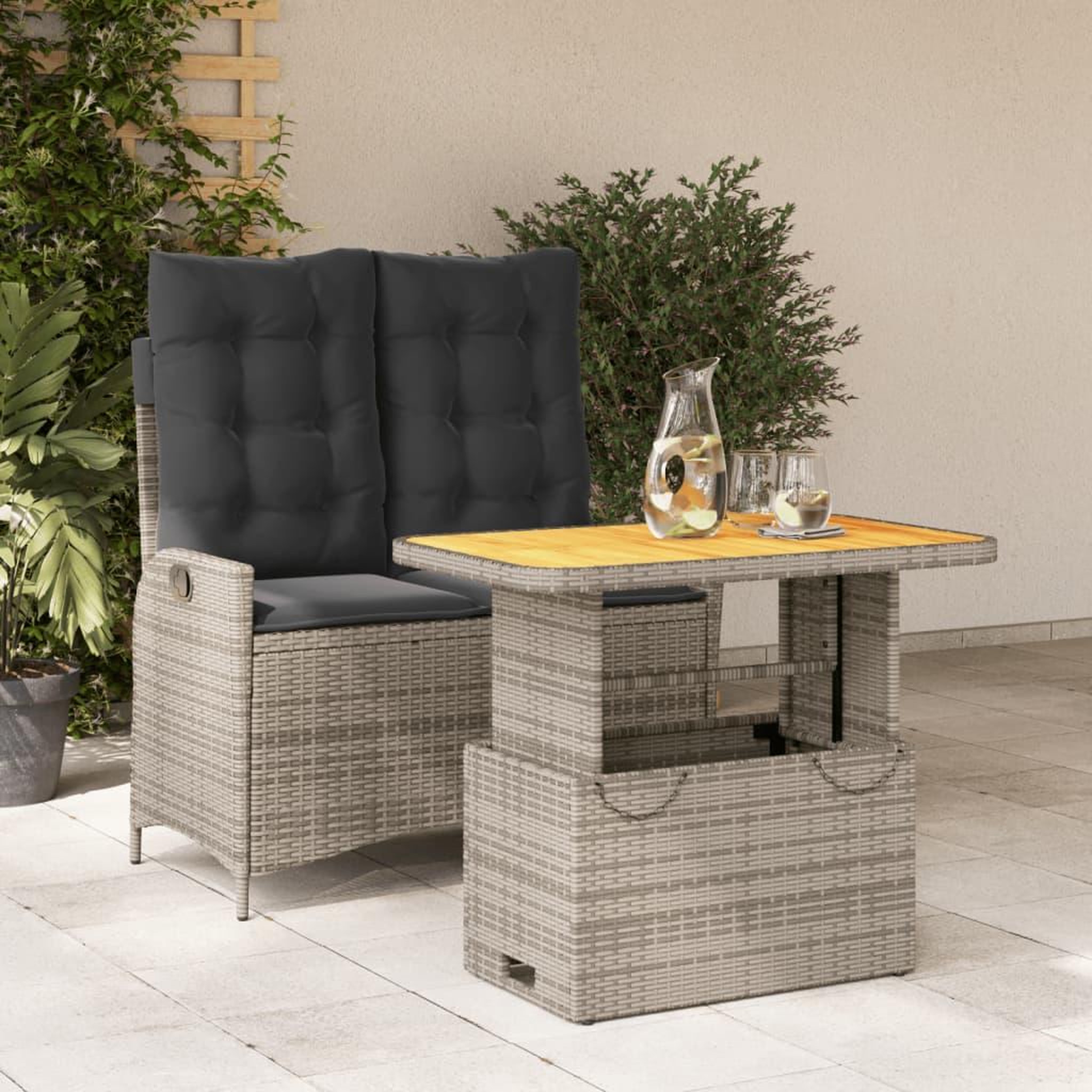 VIDAXL Ensemble a manger de jardin et coussins 2 pcs gris rotin