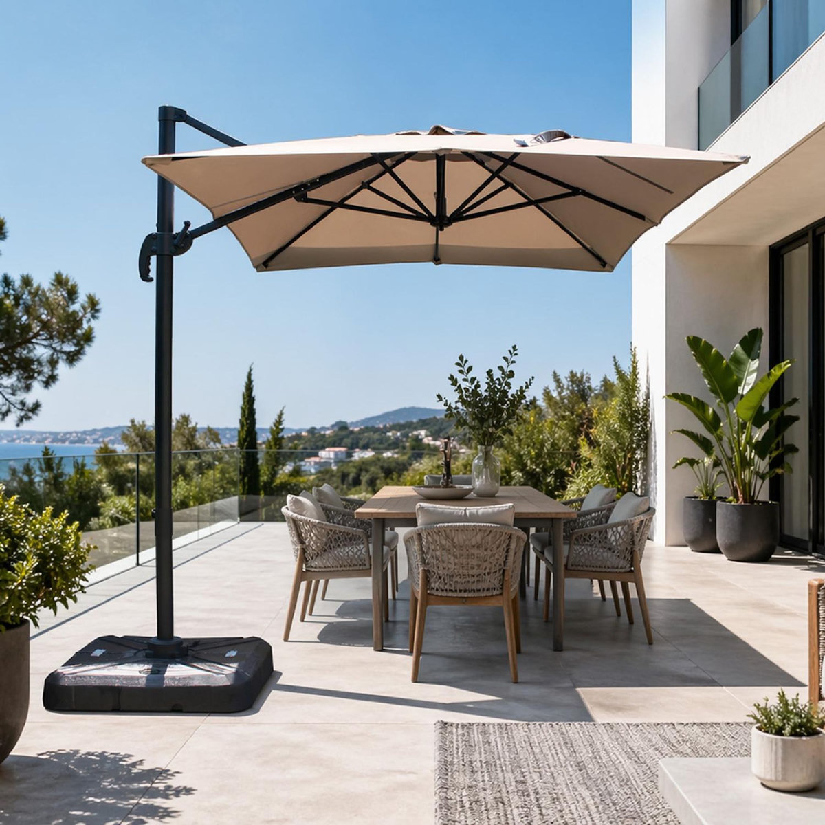 CONCEPT USINE Parasol rectangulaire 2x3m déporté rotatif gris PIANA