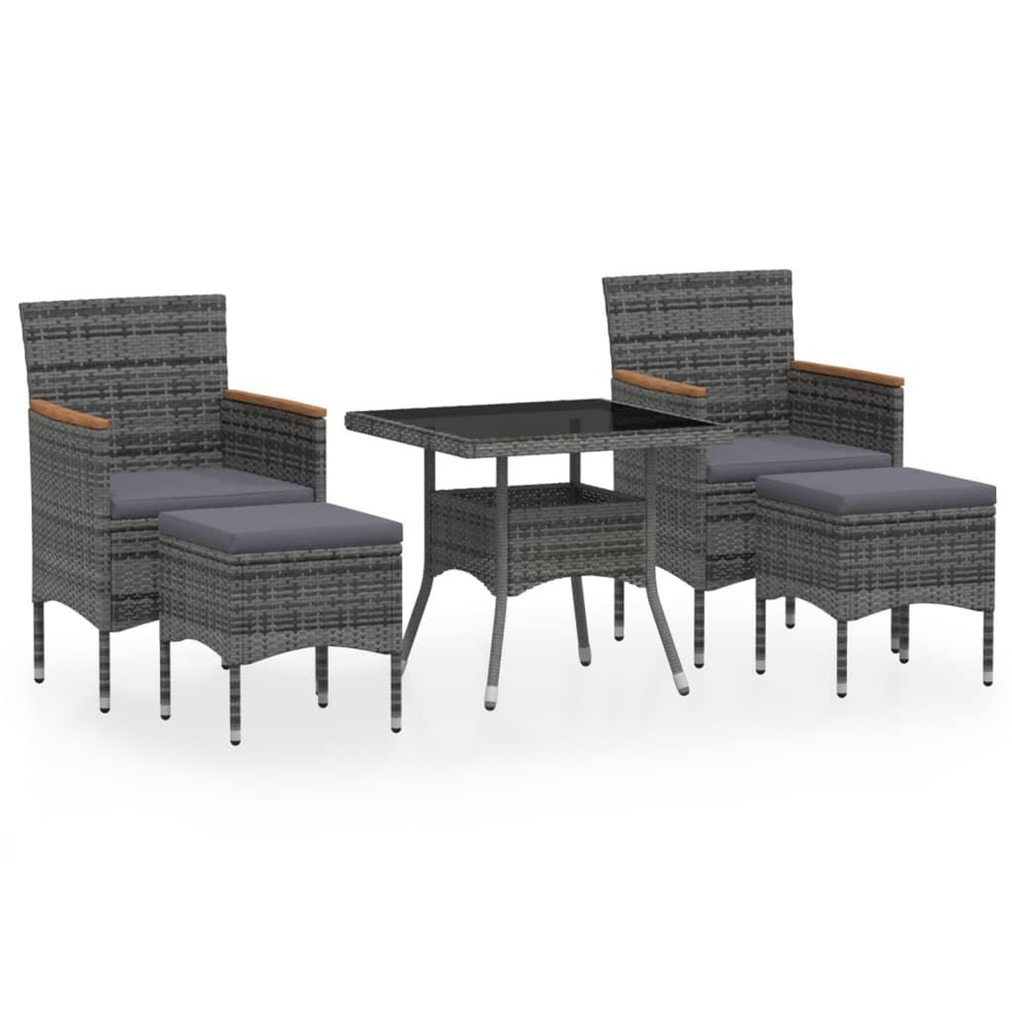 Voir la diapositive 2 : VIDAXL Ensemble a Manger jardin 5 pcs resine tressee verre trempe Gris