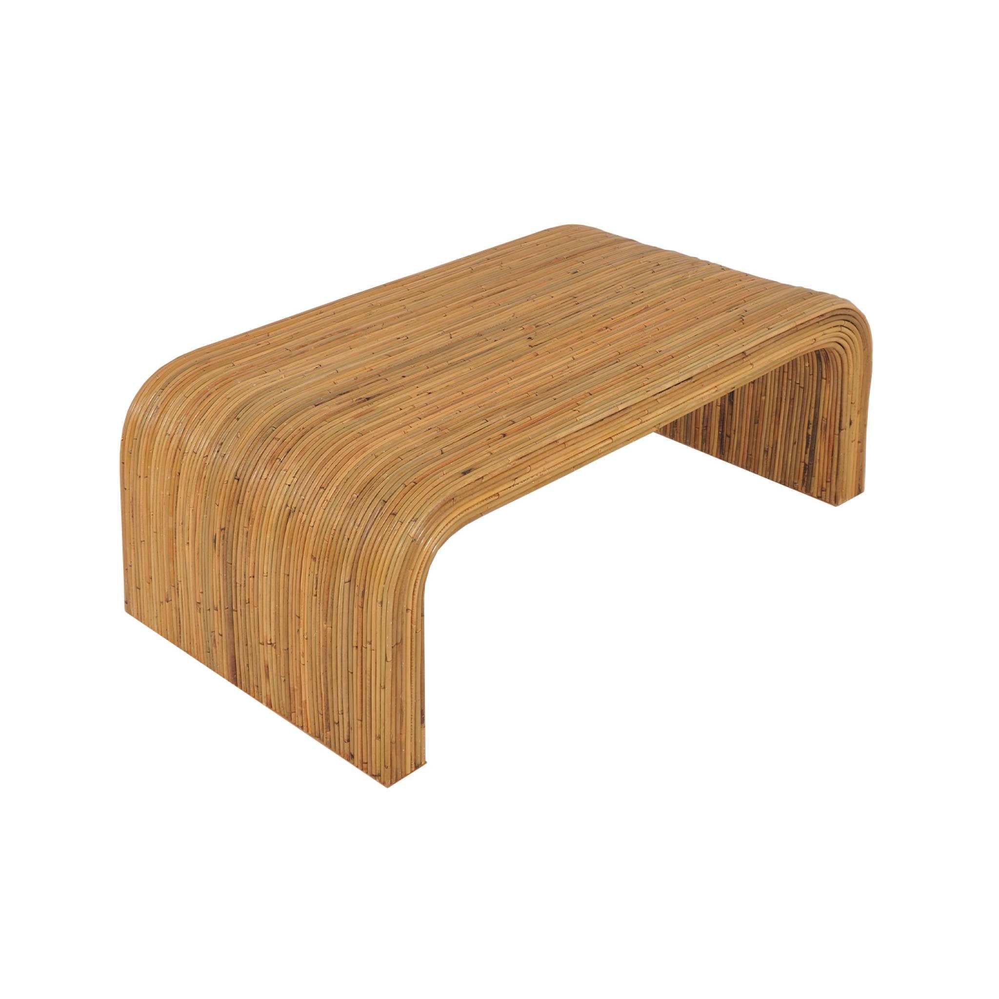 Voir la diapositive 1 : SWEEEK Table basse rectangulaire en rotin naturel. 110cm. bords arrondis. L 110 x P 60 x H 40cm