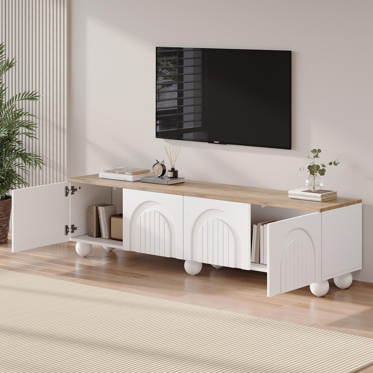 MERAX Meuble tv blanc+naturel 180 cm mdf