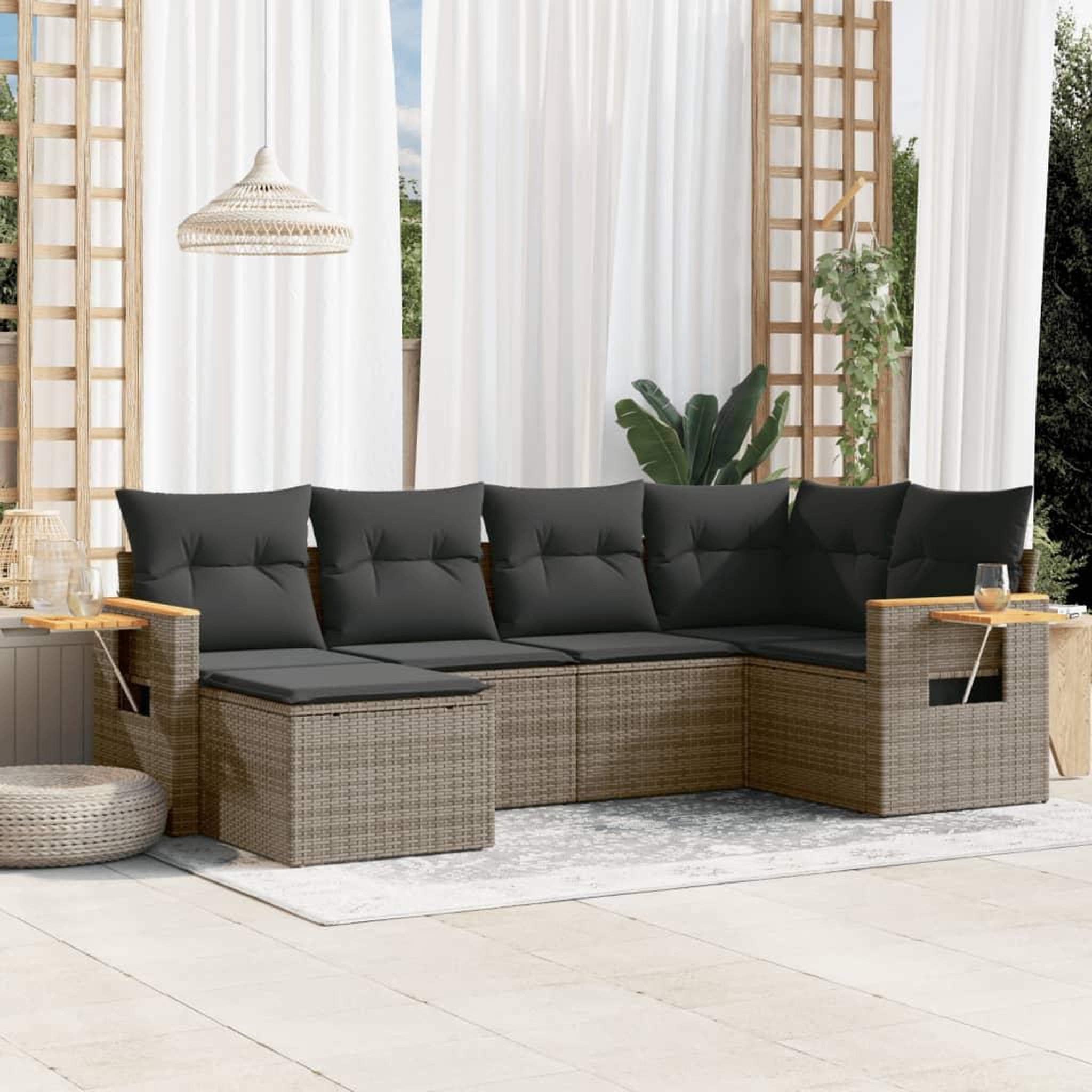 VIDAXL Salon de jardin 6 pcs avec coussins gris resine tressee